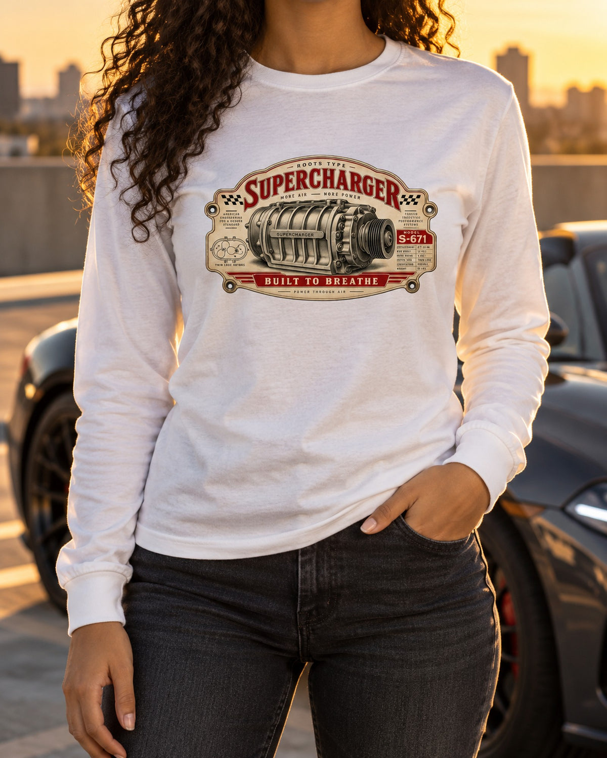 2023 Ford F-150 Raptor R P702 Supercharger Spec Plate Shirt Long Sleeve White worn hero