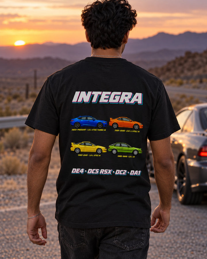 Acura Integra Evolution Poster Full-Back Graphic Tee T-Shirt Black worn hero