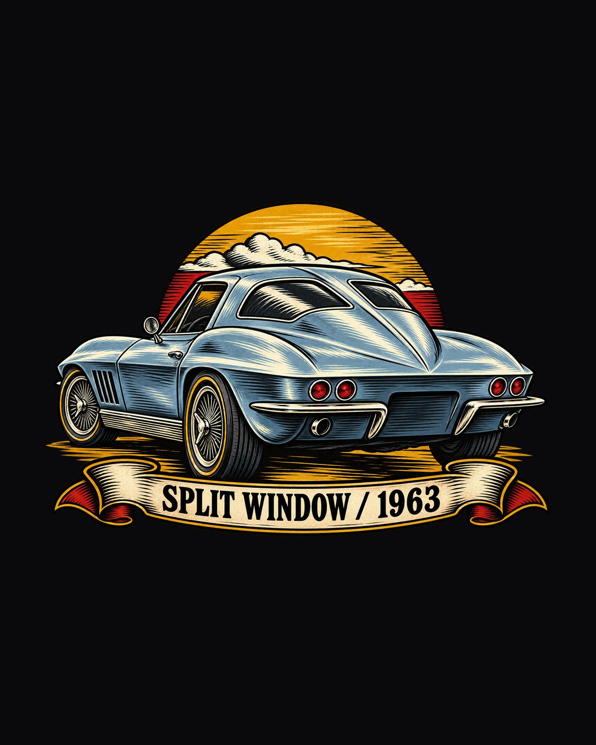 Corvette C2 Sting Ray 1963 Split Window Woodcut Shirt, Car Guy Gift design only