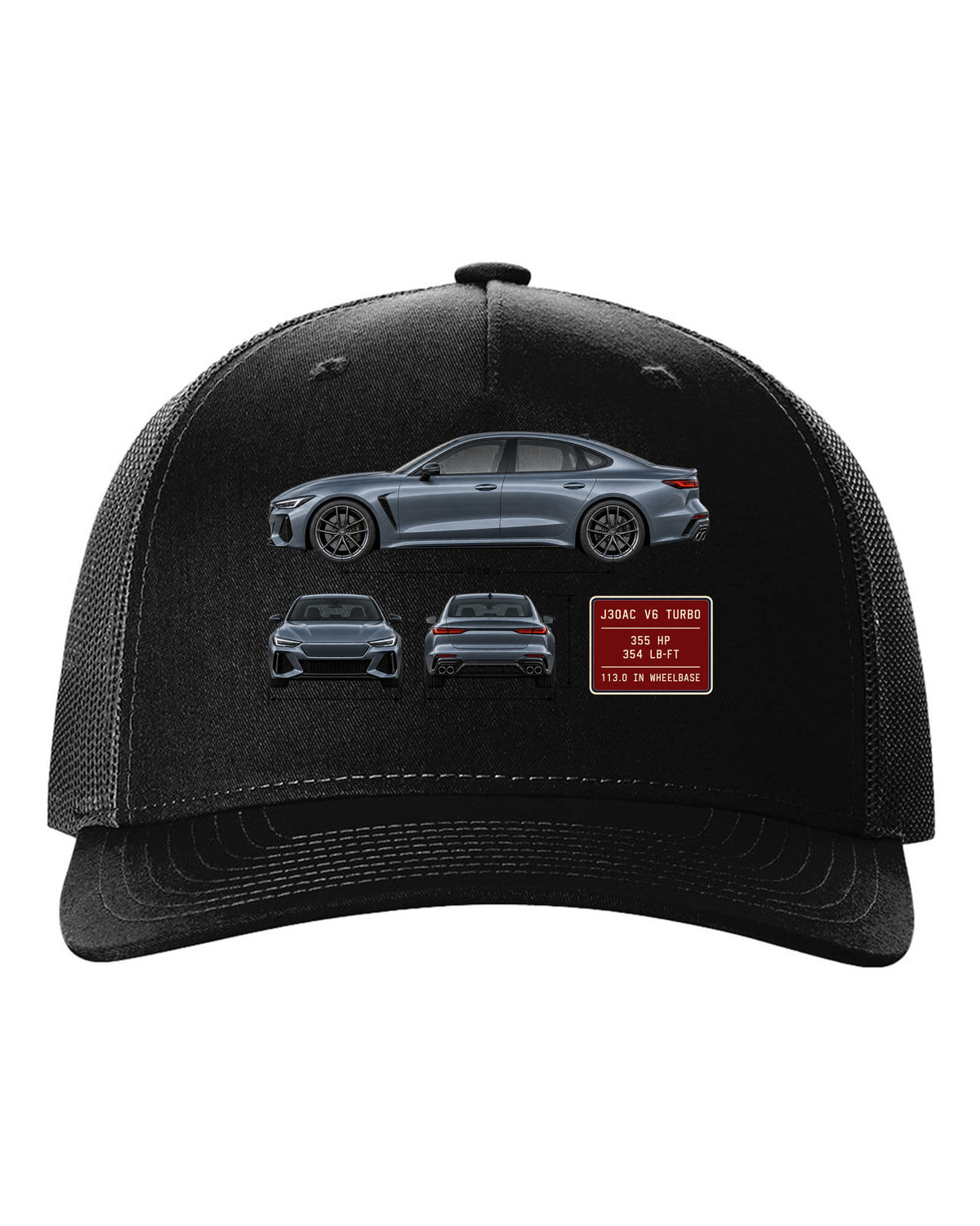Acura TLX Type S three-view spec table print black hat front view with the design