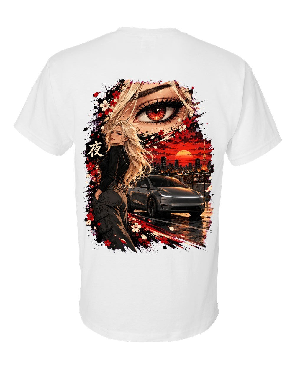 Tesla Model Y Juniper Anime Girl T-Shirt White back