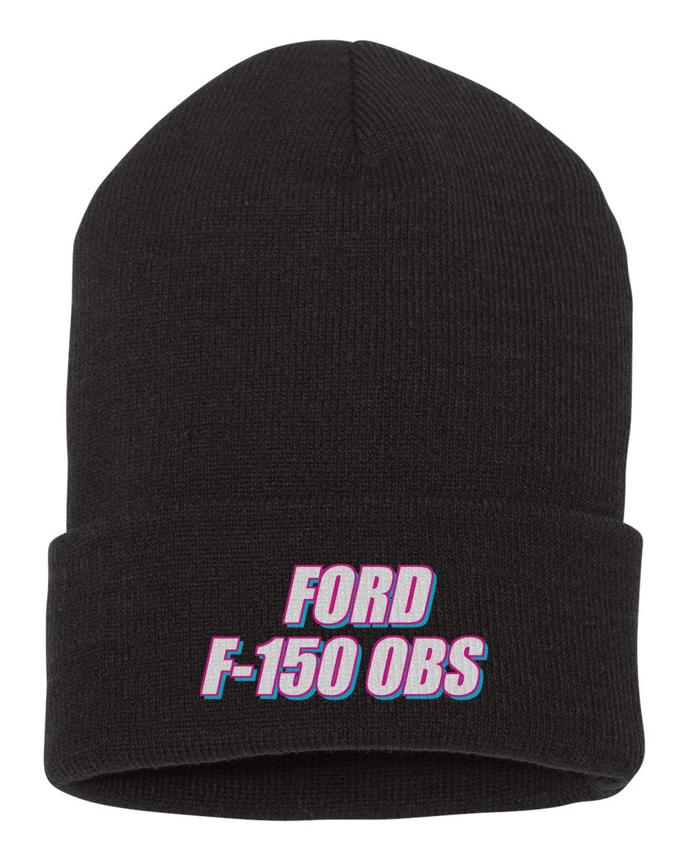 Ford F-150 Obs black beanie front view with car name