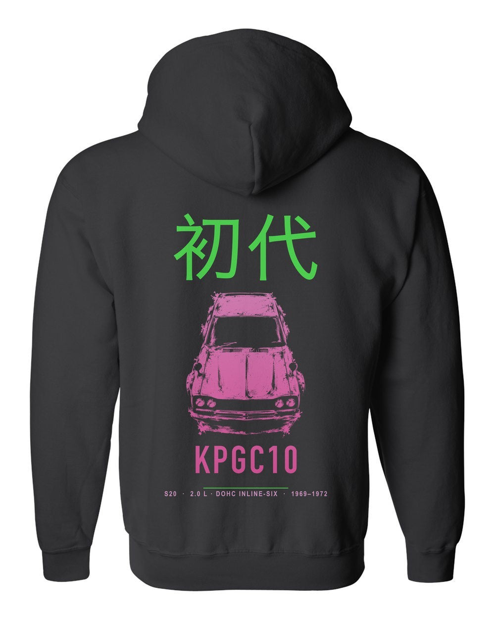 KPGC10 full-back artwork black zip hoodie back view with the design