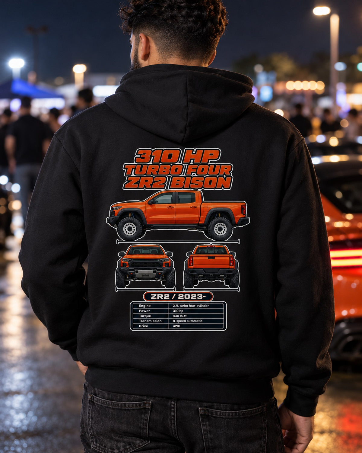 Chevrolet Colorado Zr2 Bison Spec Sheet Full-Back Graphic Tee Pull Over Hoodie Black worn hero