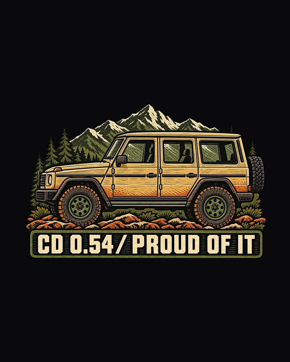 Mercedes G-Class W463 Dust and Hinges Linocut Profile Shirt design only