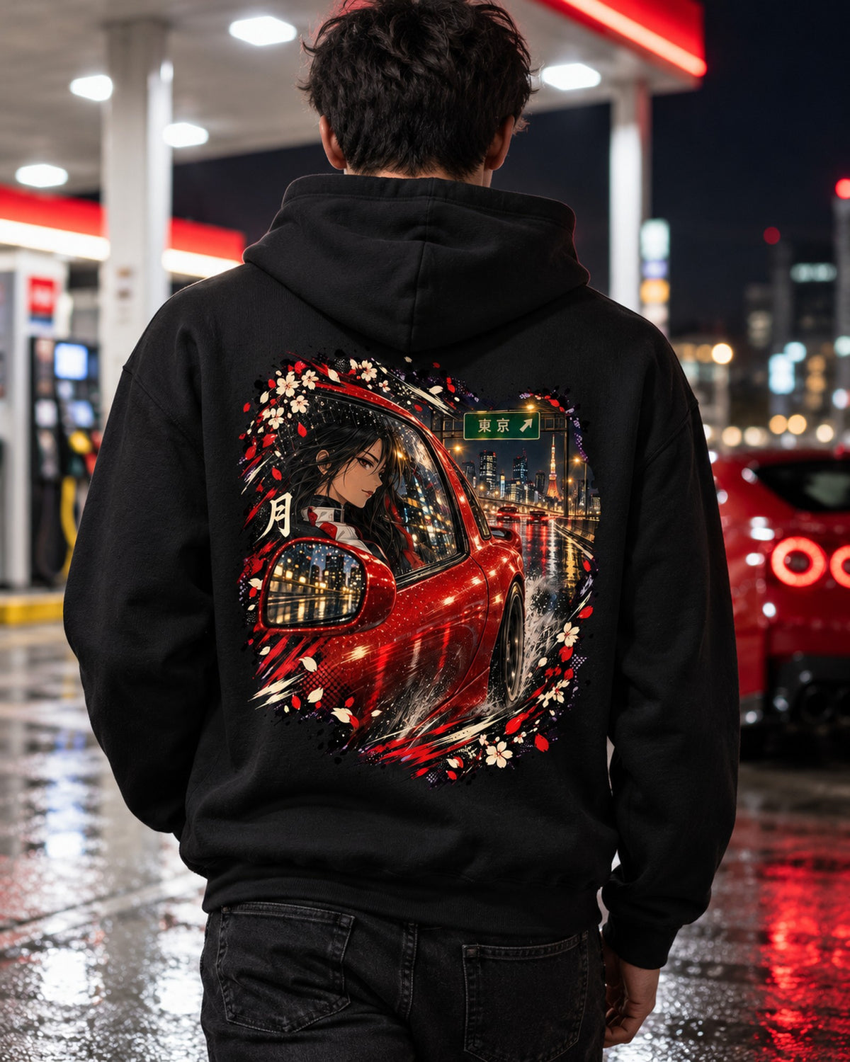 Mazda RX-7 FD Anime Girl Shirt, Hoodie & More Pull Over Hoodie Black worn hero
