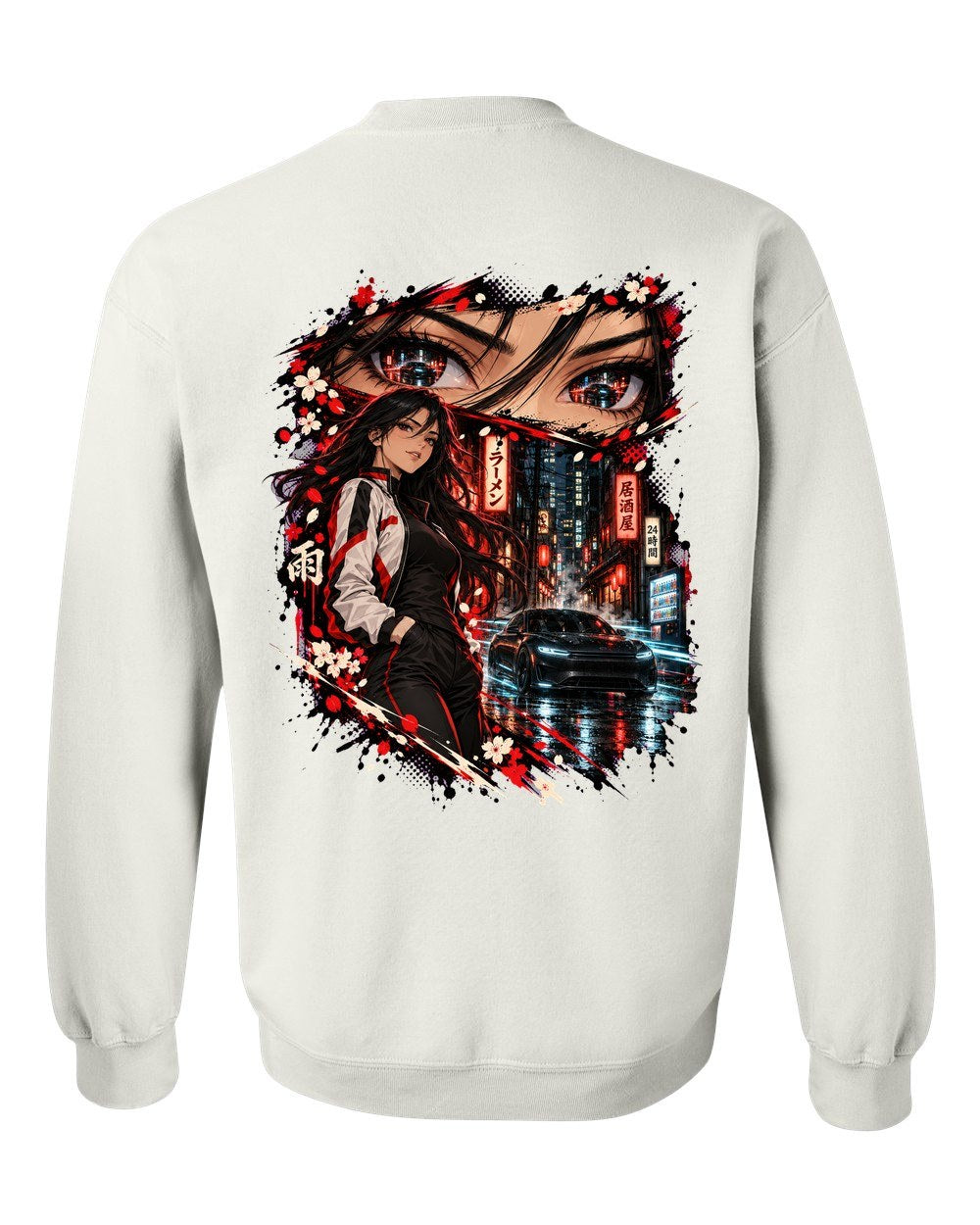 Tesla Model S Plaid Anime Girl Crewneck White back