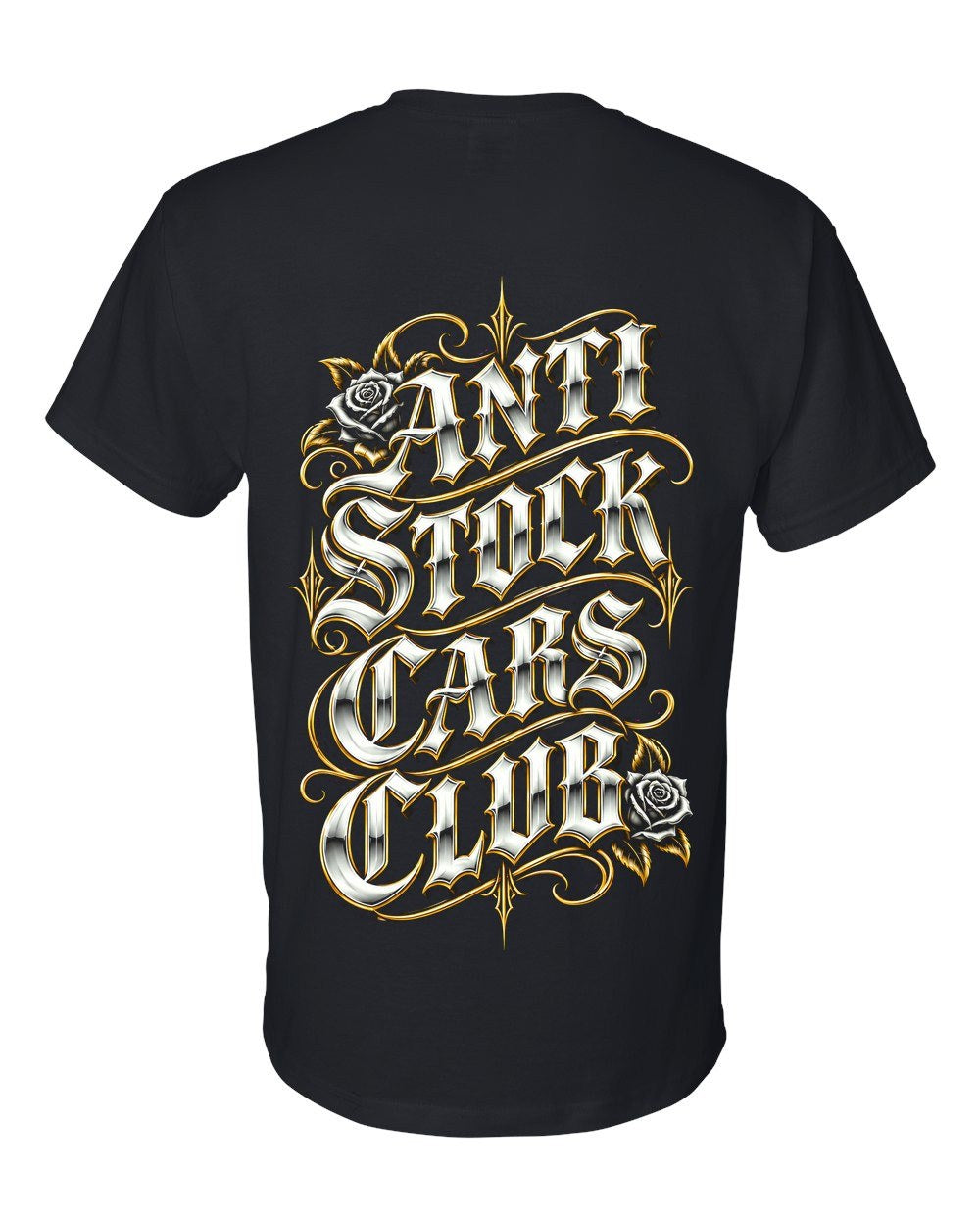 Anti Stock Cars Club Lowrider Script T-Shirt Black back