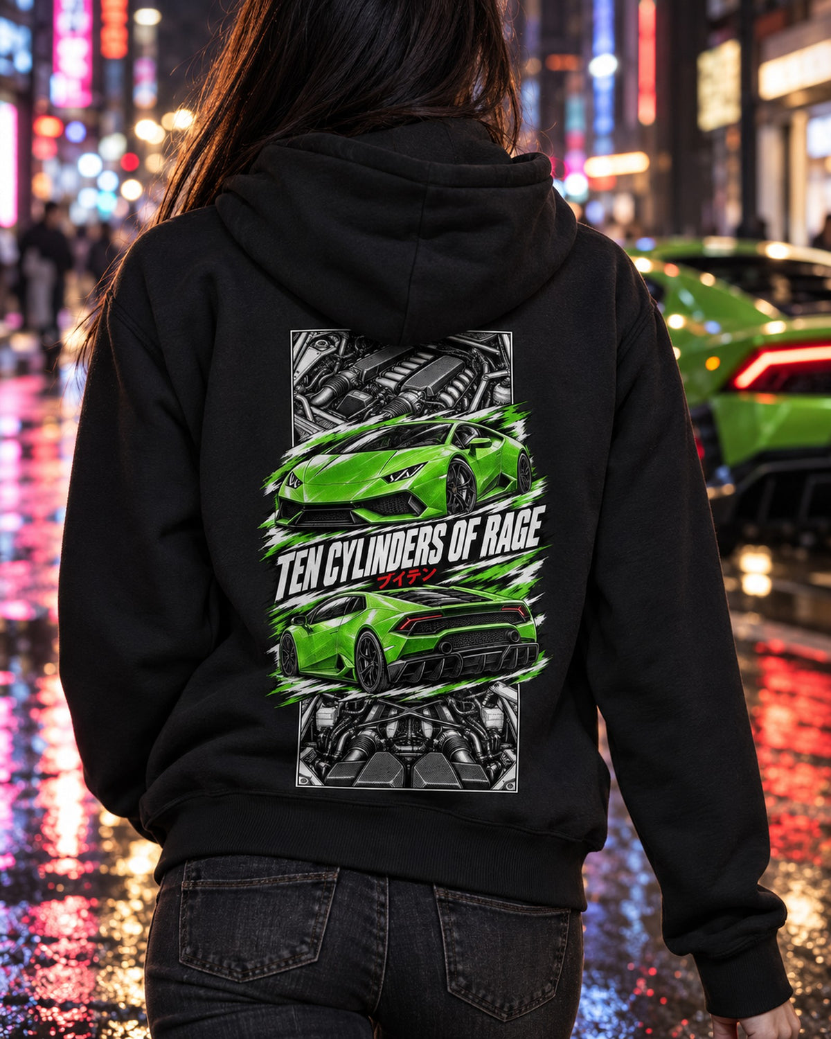 Lamborghini Huracan Torn Poster Full-Back Graphic Tee Zip Hoodie Black worn hero