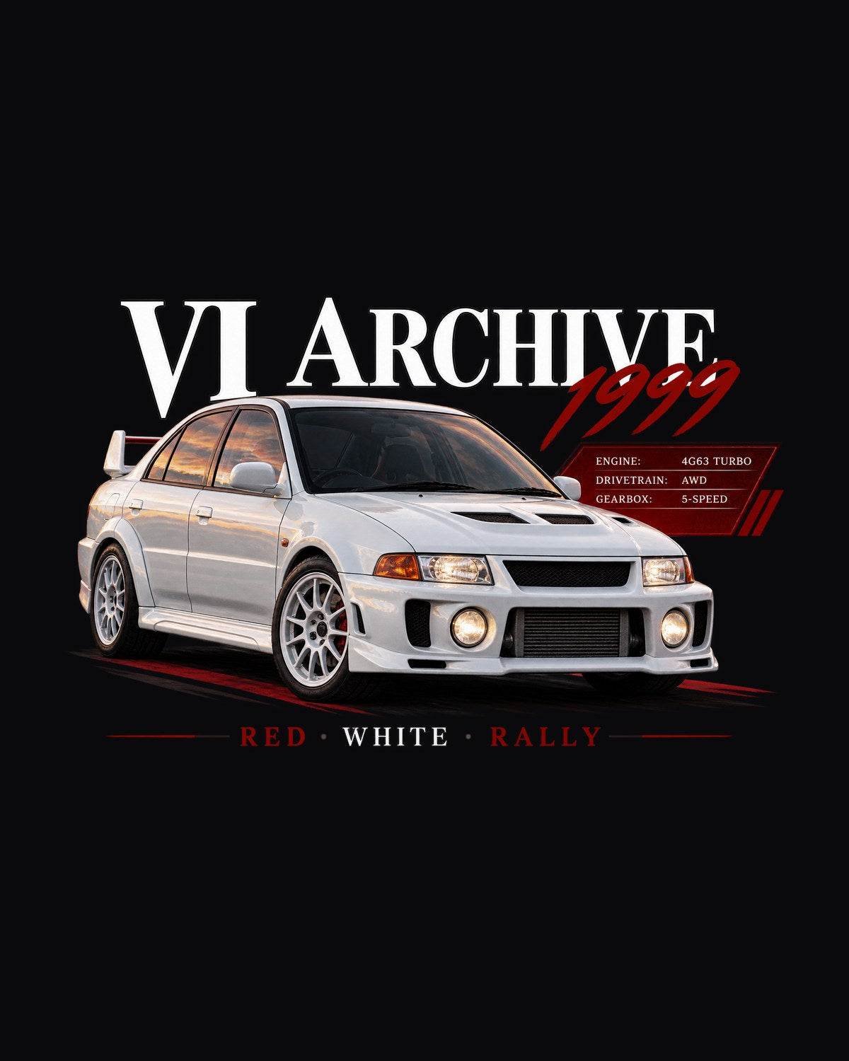 Mitsubishi Lancer Evo VI CP9A Red White Rally Archive Shirt design only