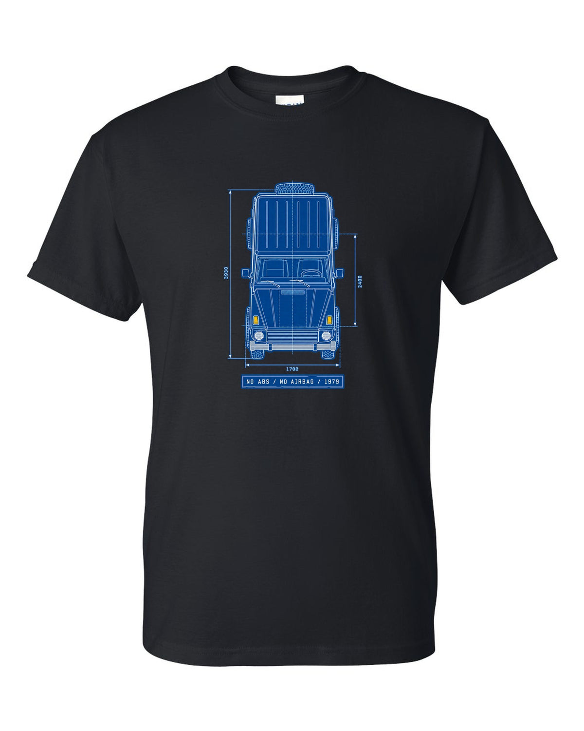 Neon synthwave taillights graphic of a Mercedes G63 W464 with exhaust exits text, print black t-shirt front view with the design