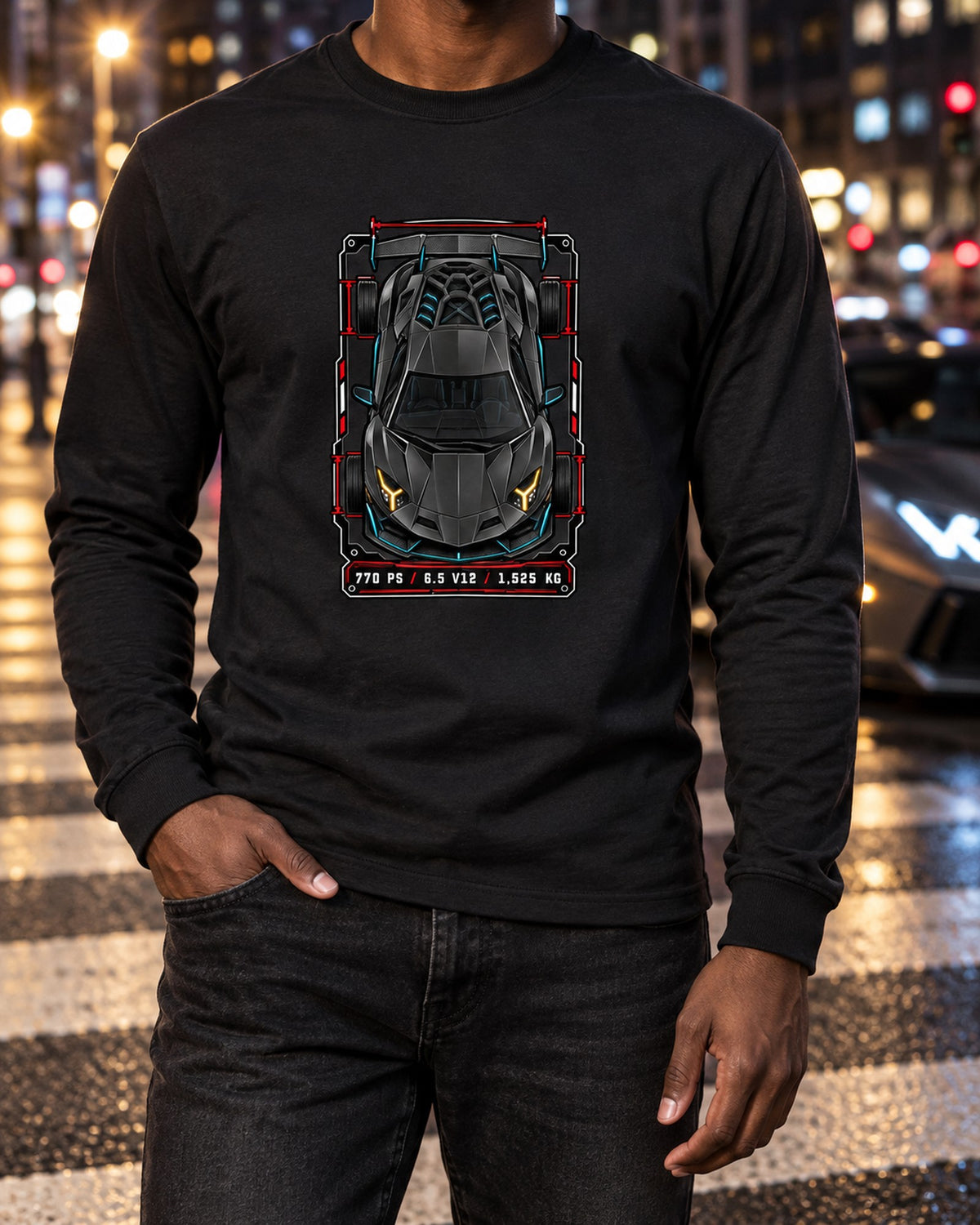 Aventador SVJ LP770-4 Spec Sheet Data Plate Tee, 770 PS Long Sleeve Black worn hero