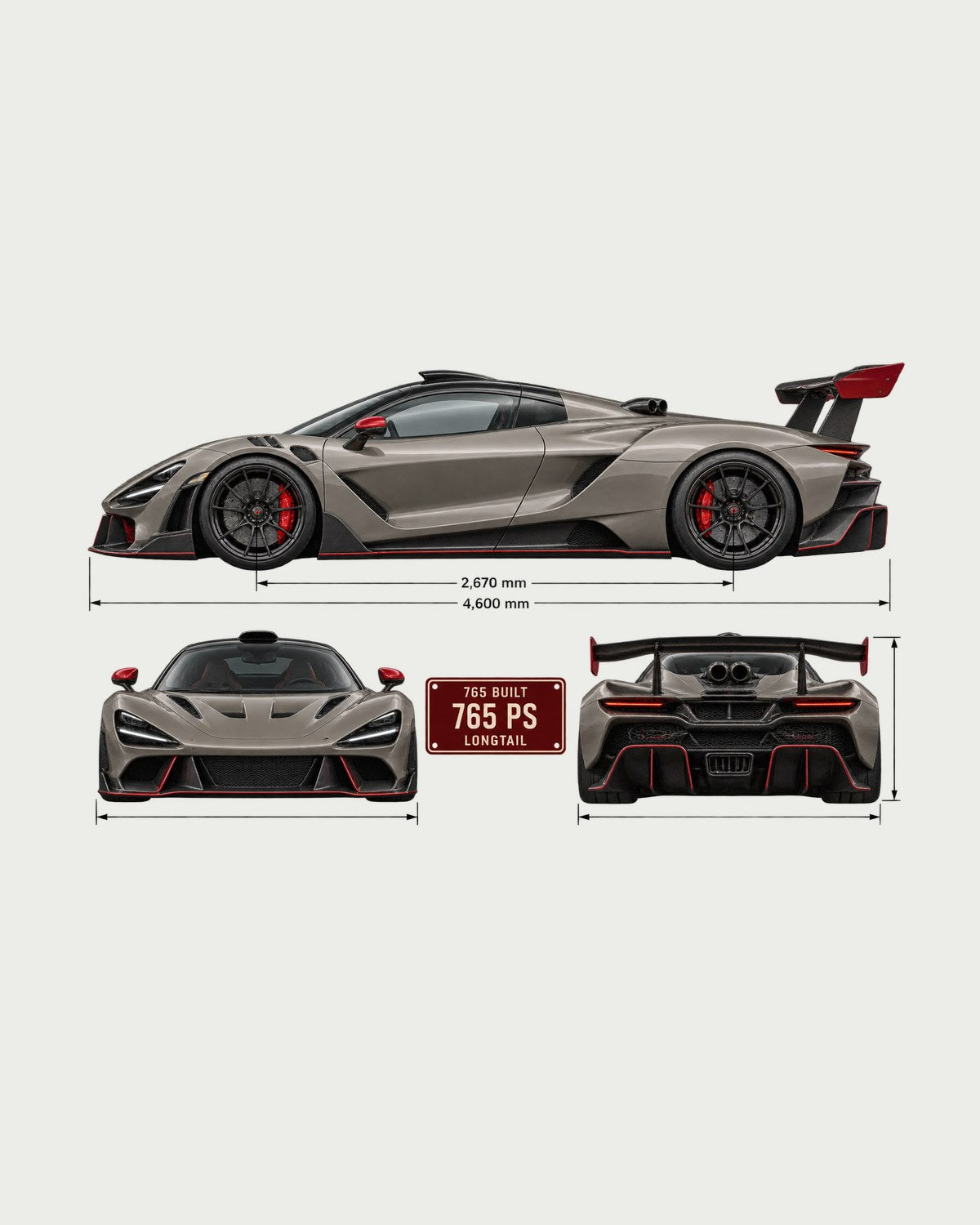 McLaren 765LT Three-View Spec Tee, 765 PS Longtail Gift design only