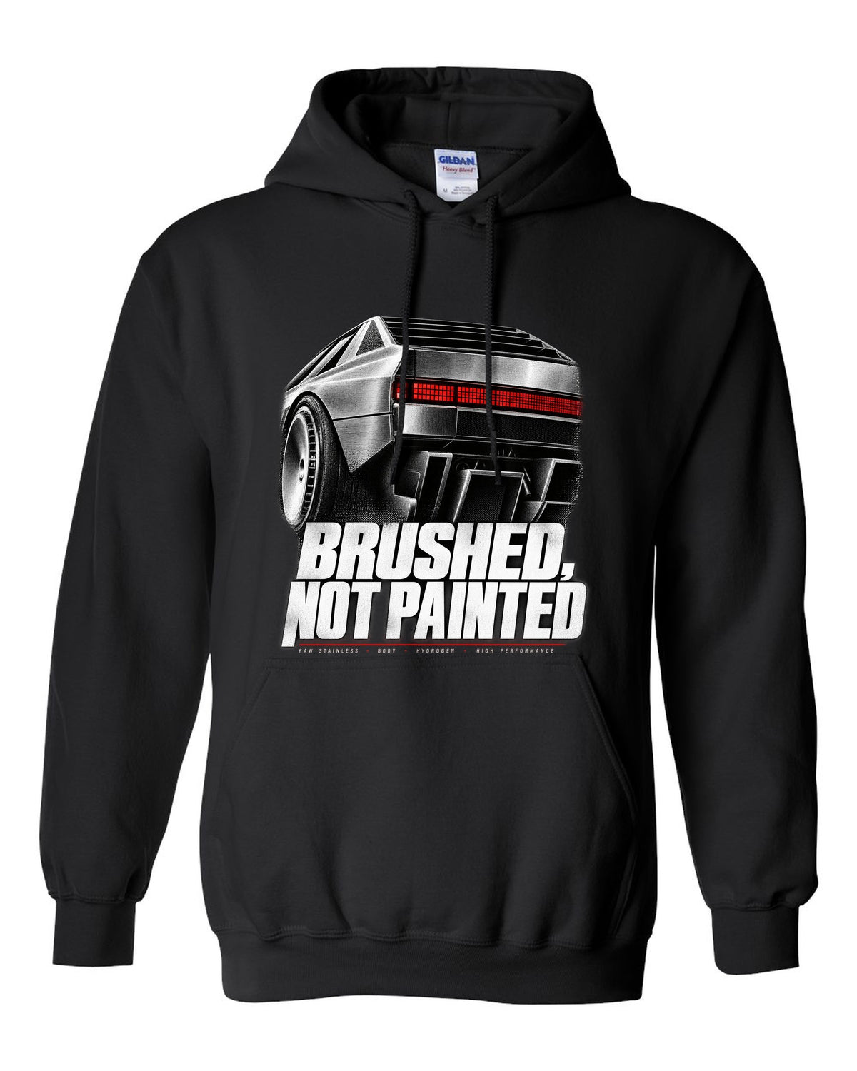 Hyundai N Vision 74 rear three-quarter macro print of pixel taillights black pull over hoodie front view with the design