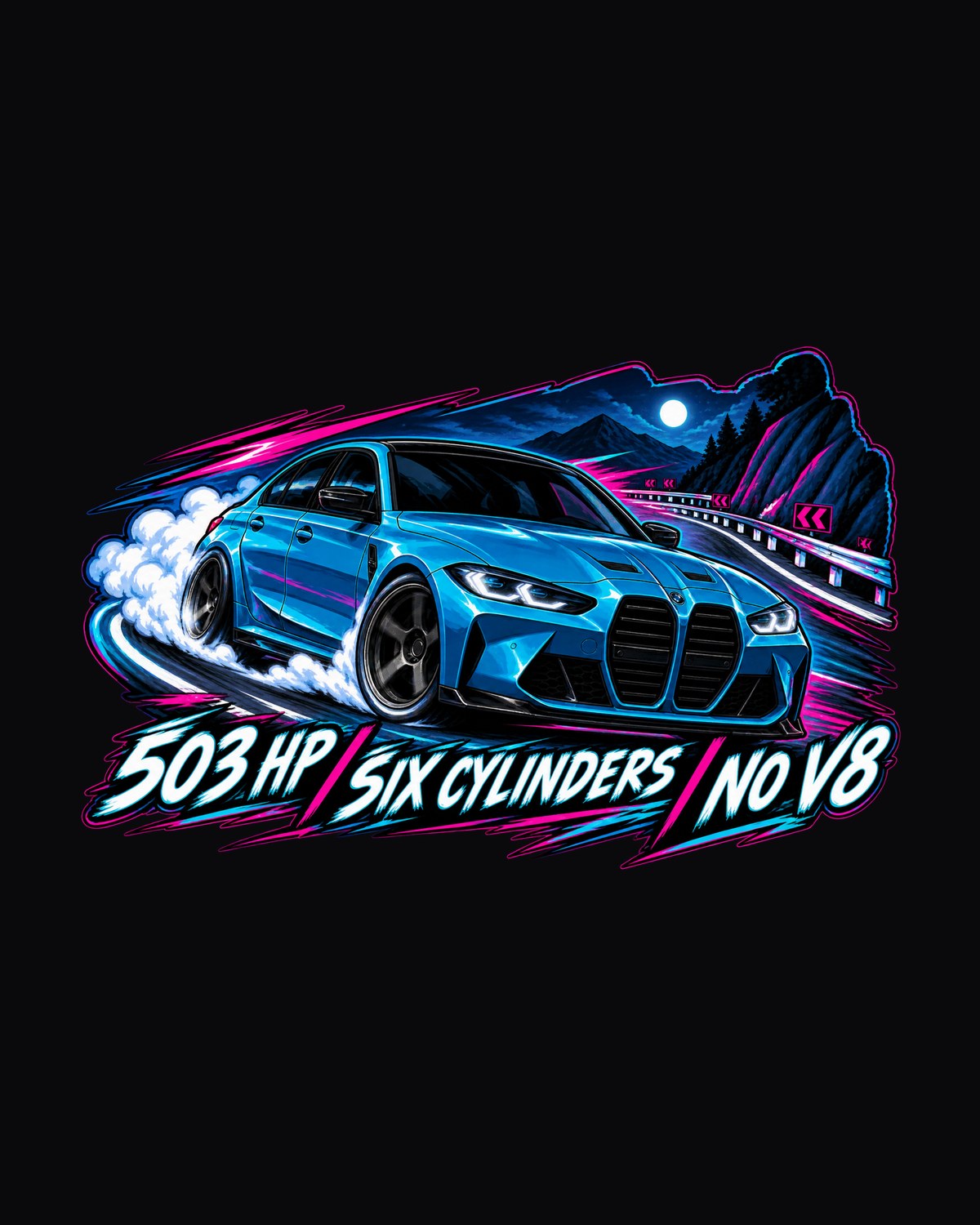 BMW G80 M3 Competition Touge Night Run Anime Shirt design only
