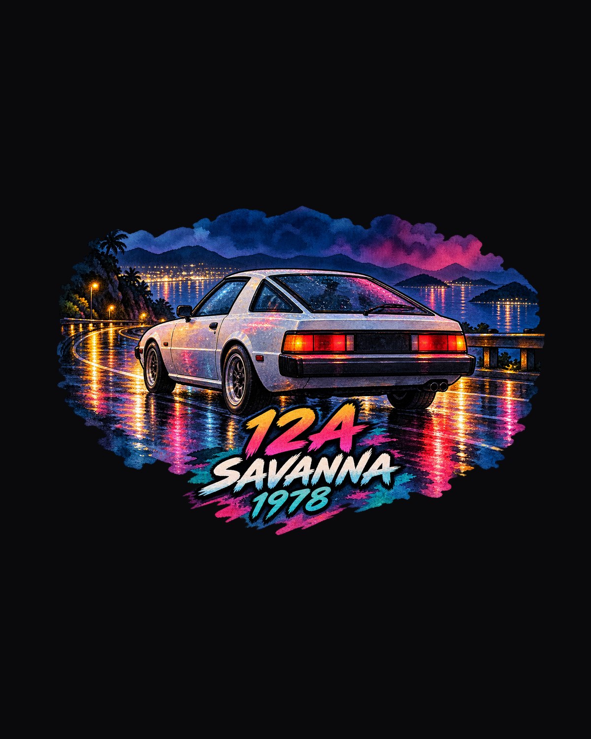 Mazda Savanna RX-7 SA22C Rainy Night Watercolour Tee design only