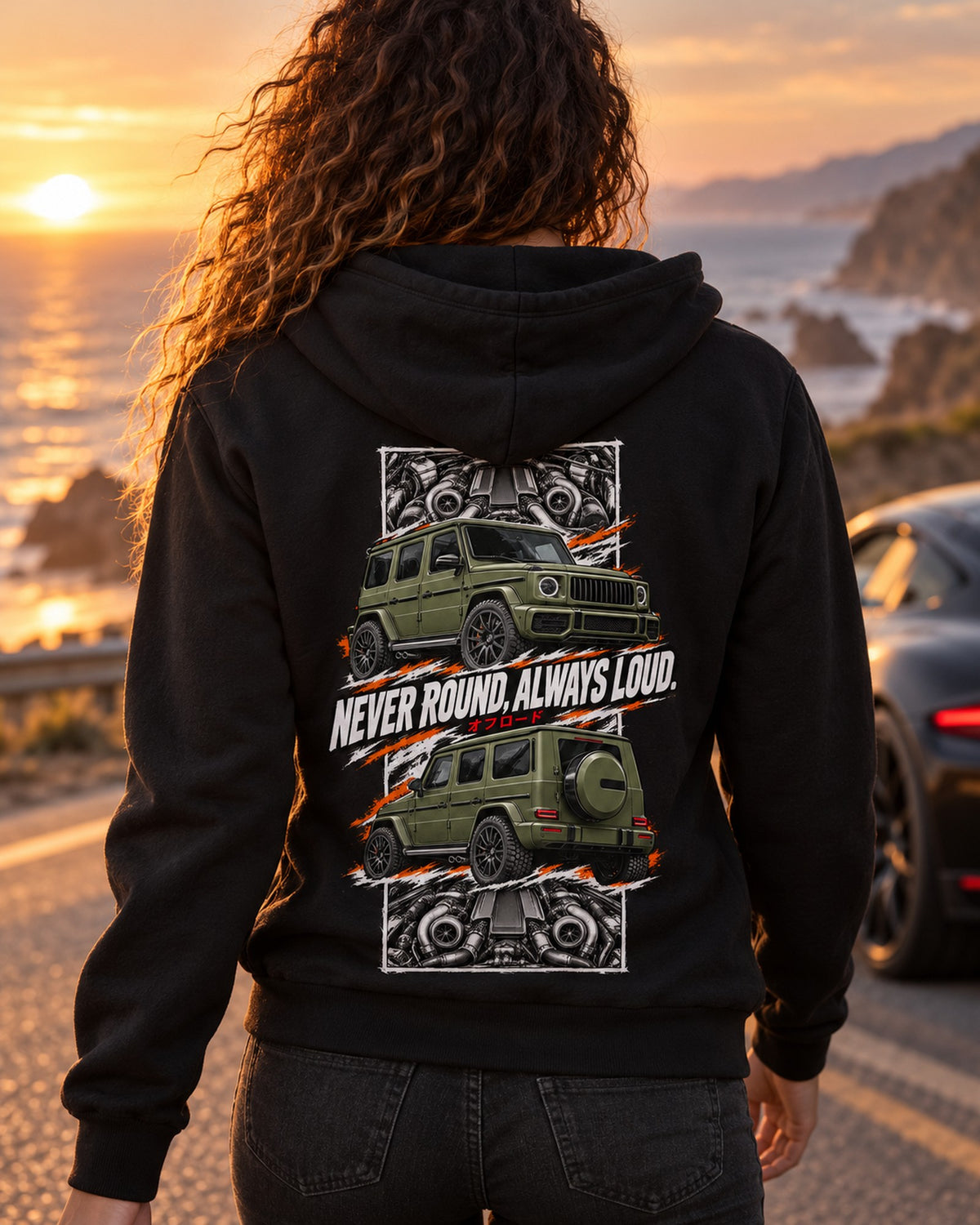 Mercedes-AMG G63 Torn Poster Full-Back Graphic Tee Zip Hoodie Black worn hero