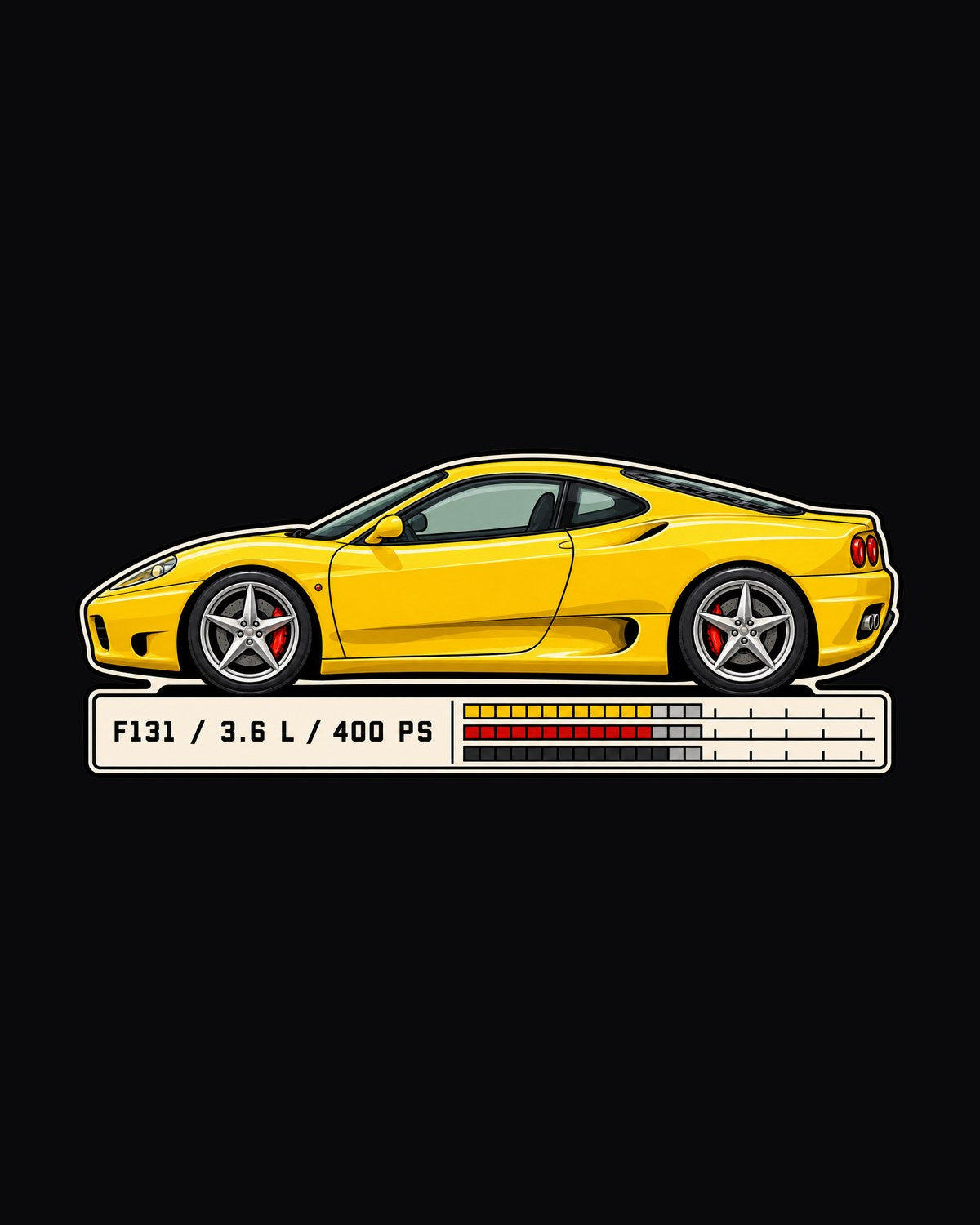 Ferrari 360 Modena F131 Data Plate Shirt, Spec Sheet print design only