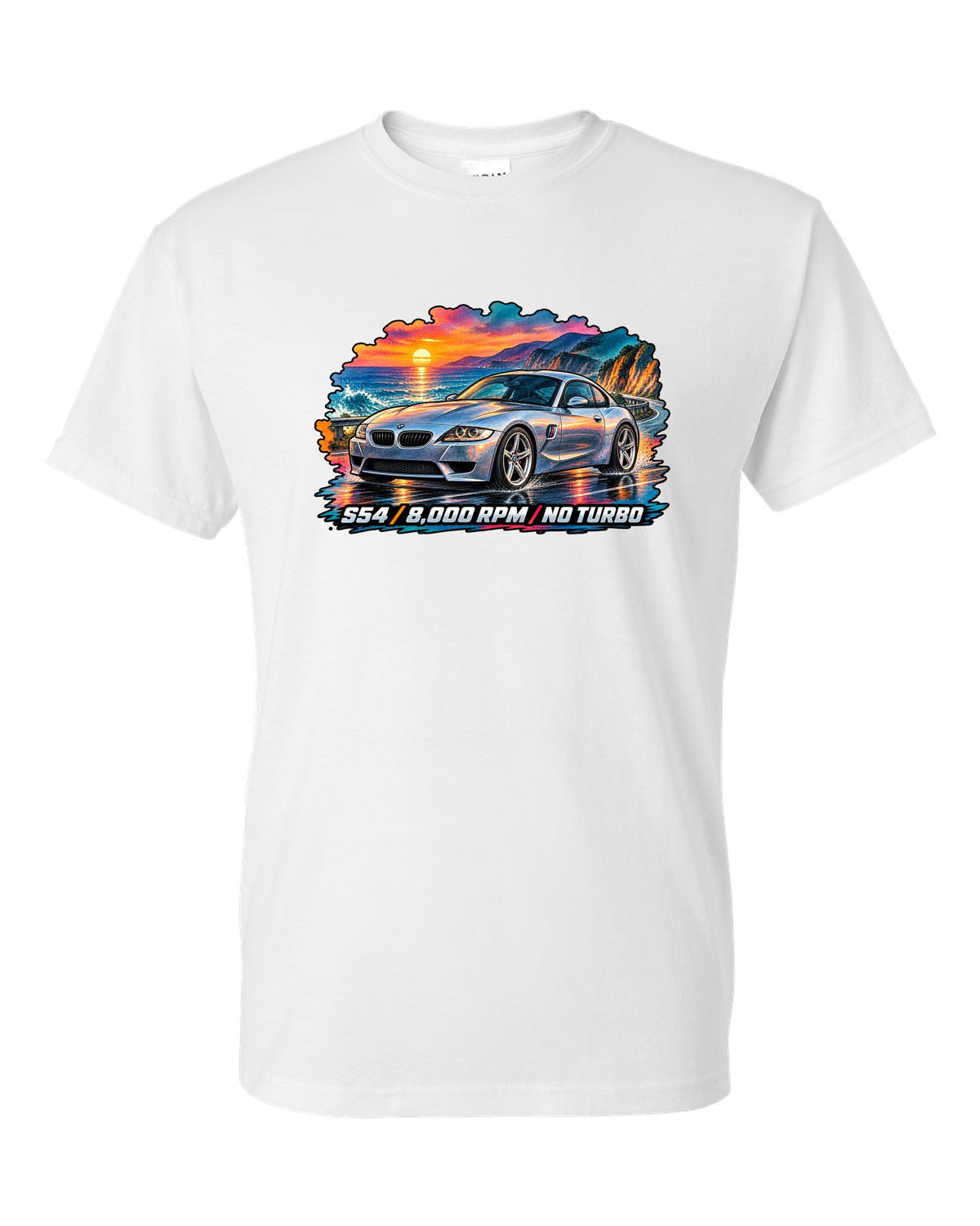 BMW Z3 M Coupe 16-bit pixel art print with Clown Shoe 3.2 text white t-shirt front view with the design