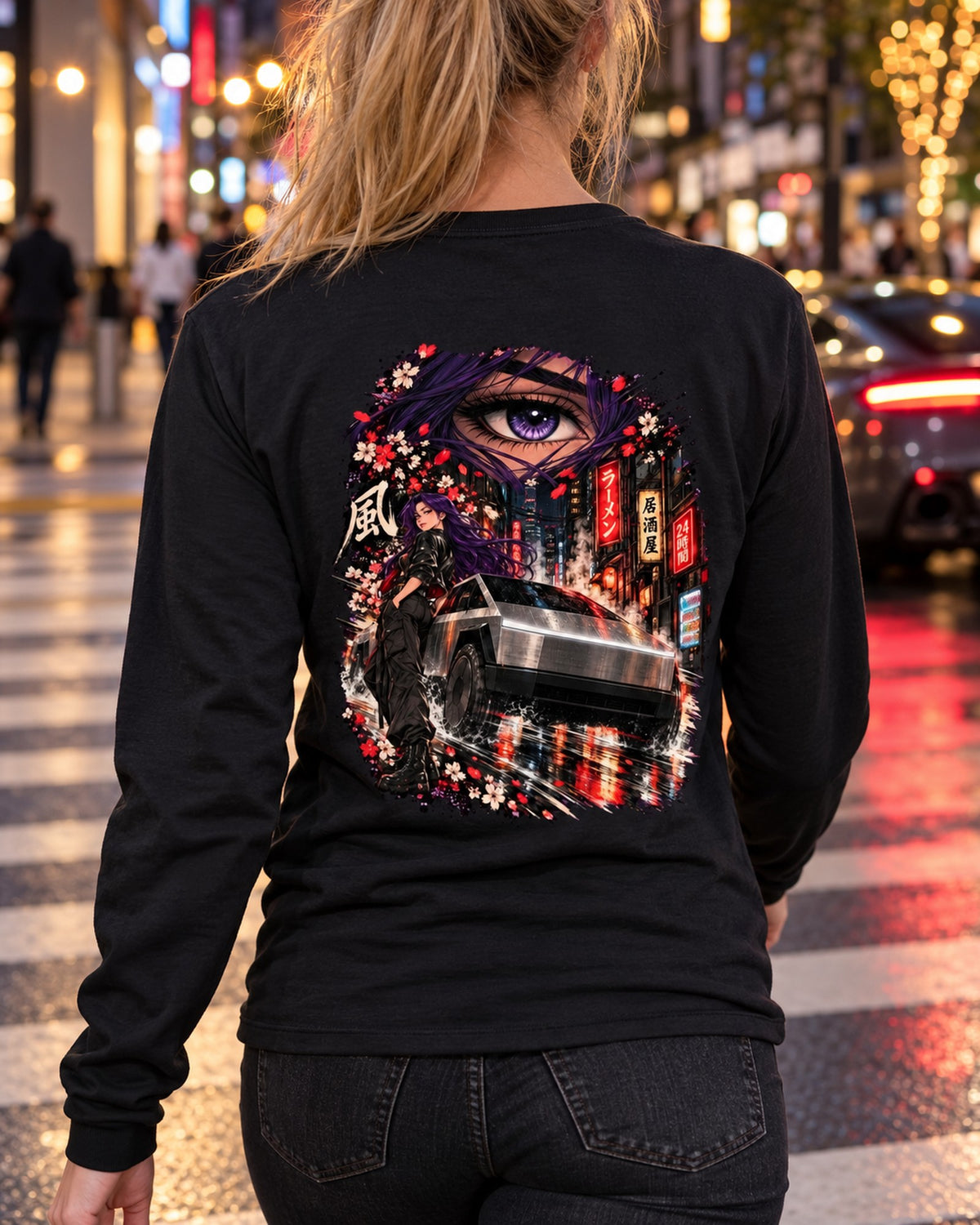 Tesla Cybertruck Anime Girl Shirt, Hoodie & More Long Sleeve Black worn hero
