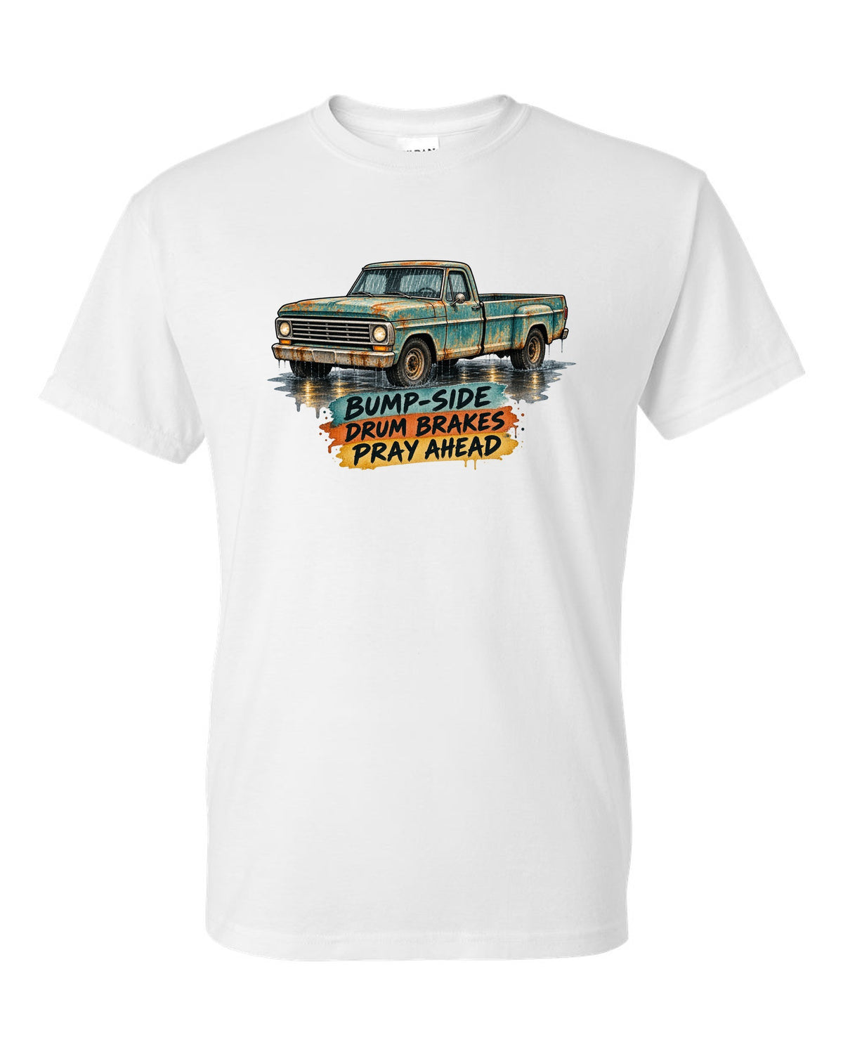 1967-72 Ford F-Series Bump-Side Barn Find Watercolour white t-shirt front view with the design