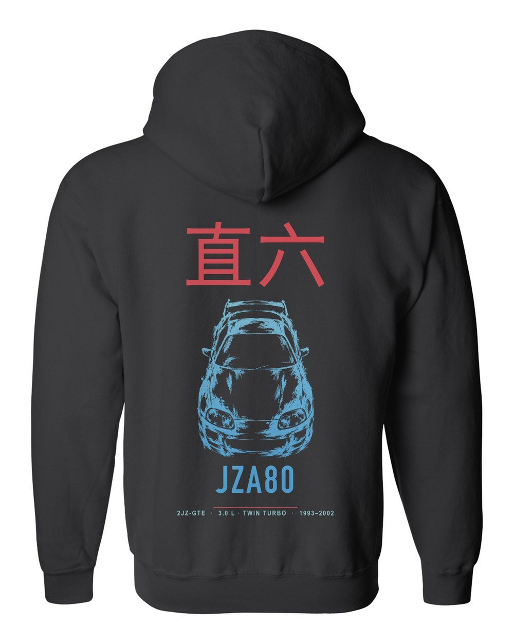 JZA80 full-back artwork black zip hoodie back view with the design