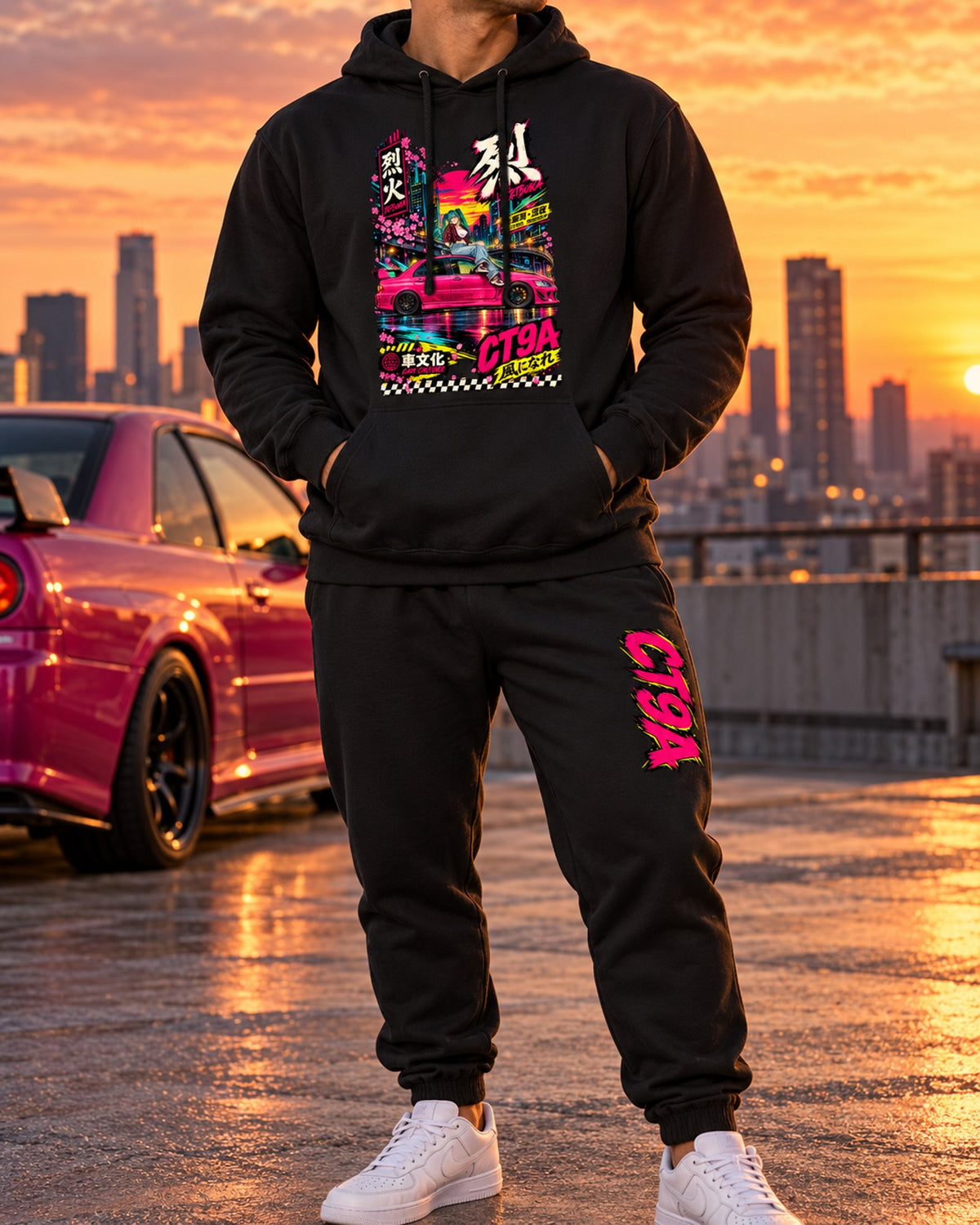 CT9A Retsuka Anime Girl Poster Hoodie + Jogger Set Black worn hero
