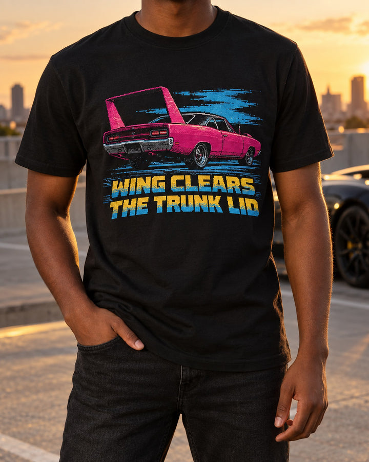 1970 Plymouth Superbird 16-Bit Pixel Art Shirt, Wing Clearance T-Shirt Black worn hero
