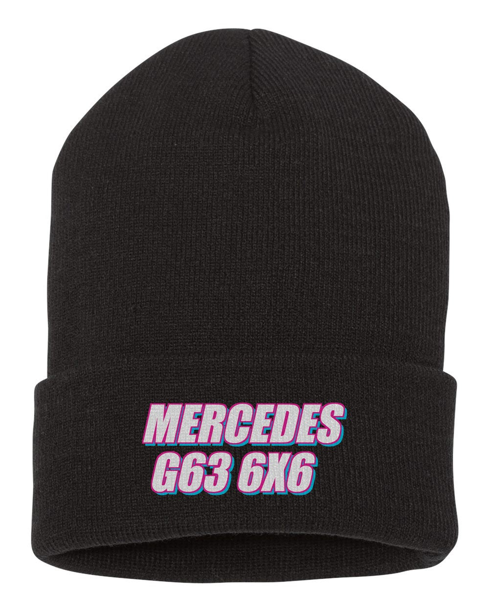 Mercedes G63 6X6 black beanie front view with car name