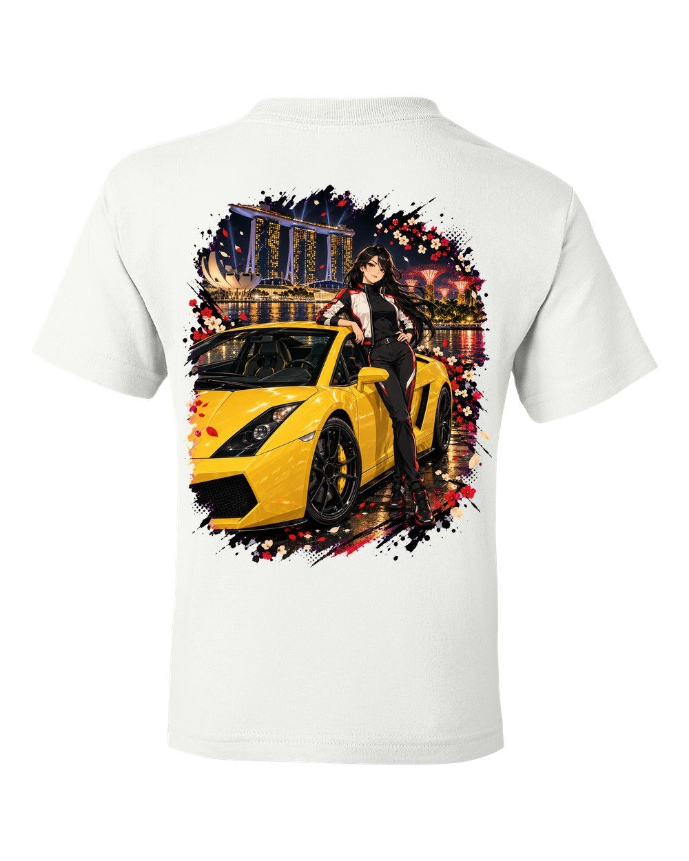 Lamborghini Gallardo Anime Girl Kids Tee White back
