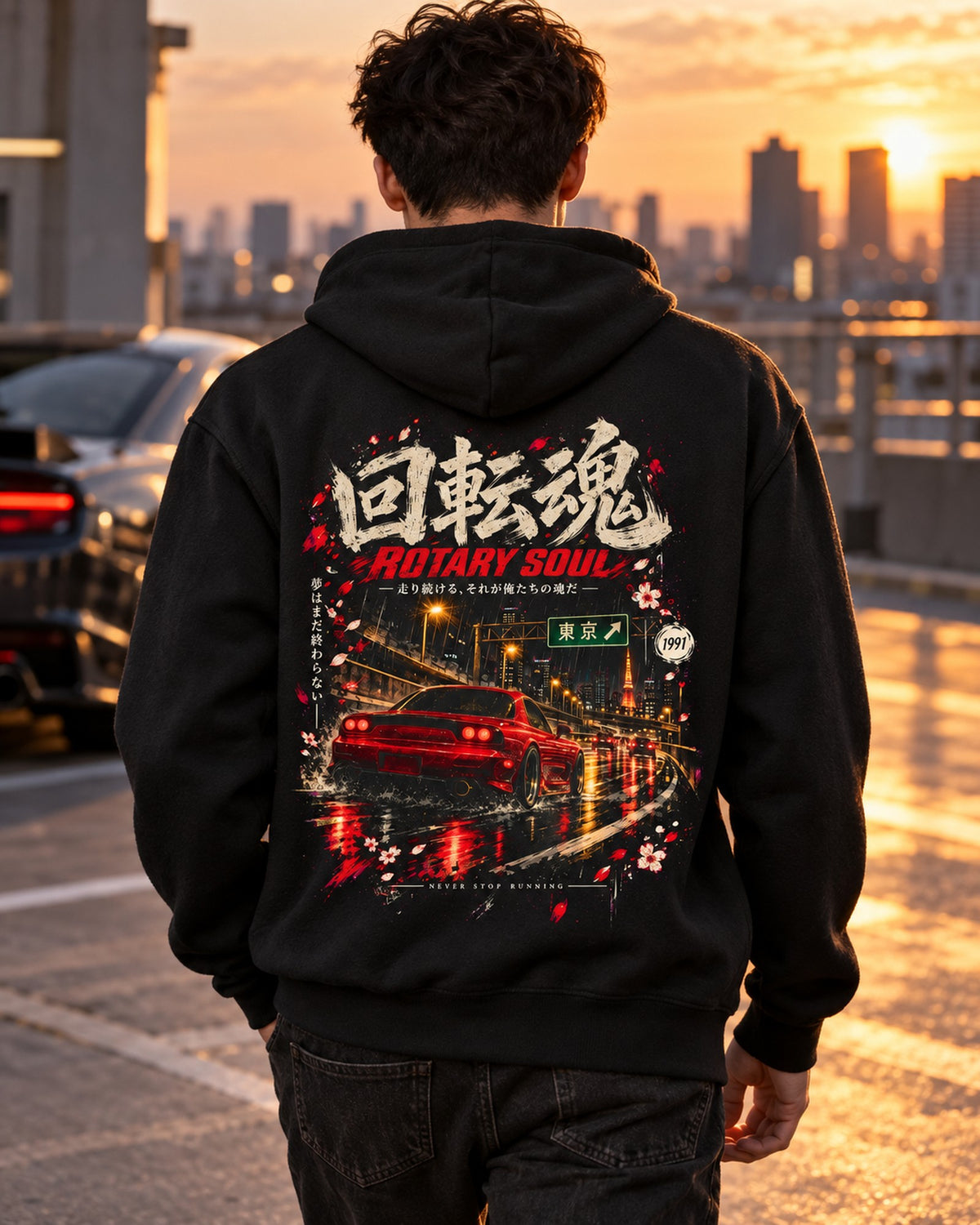 Mazda RX-7 FD Rotary Soul Shirt, Hoodie & More Pull Over Hoodie Black worn hero
