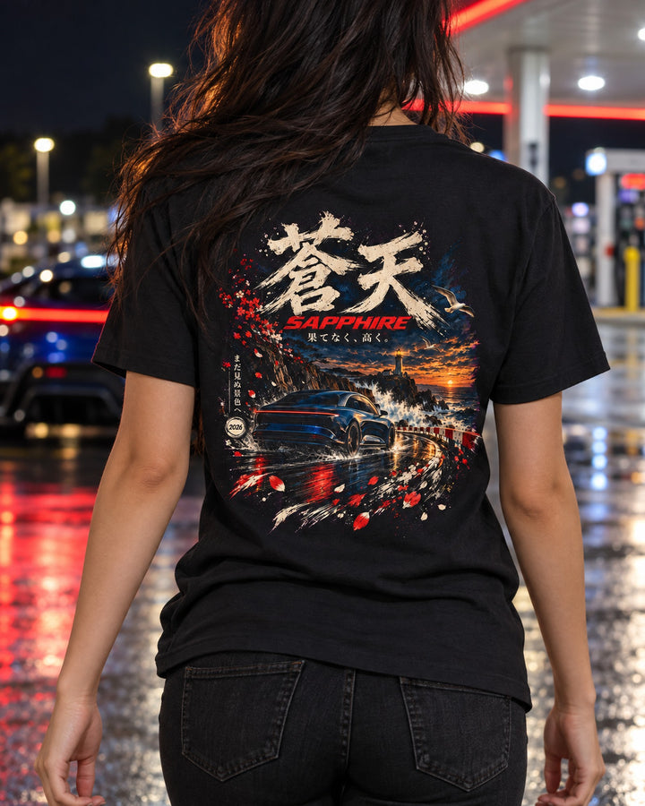 Lucid Air Sapphire Blue Sky Shirt, Hoodie & More T-Shirt Black worn hero