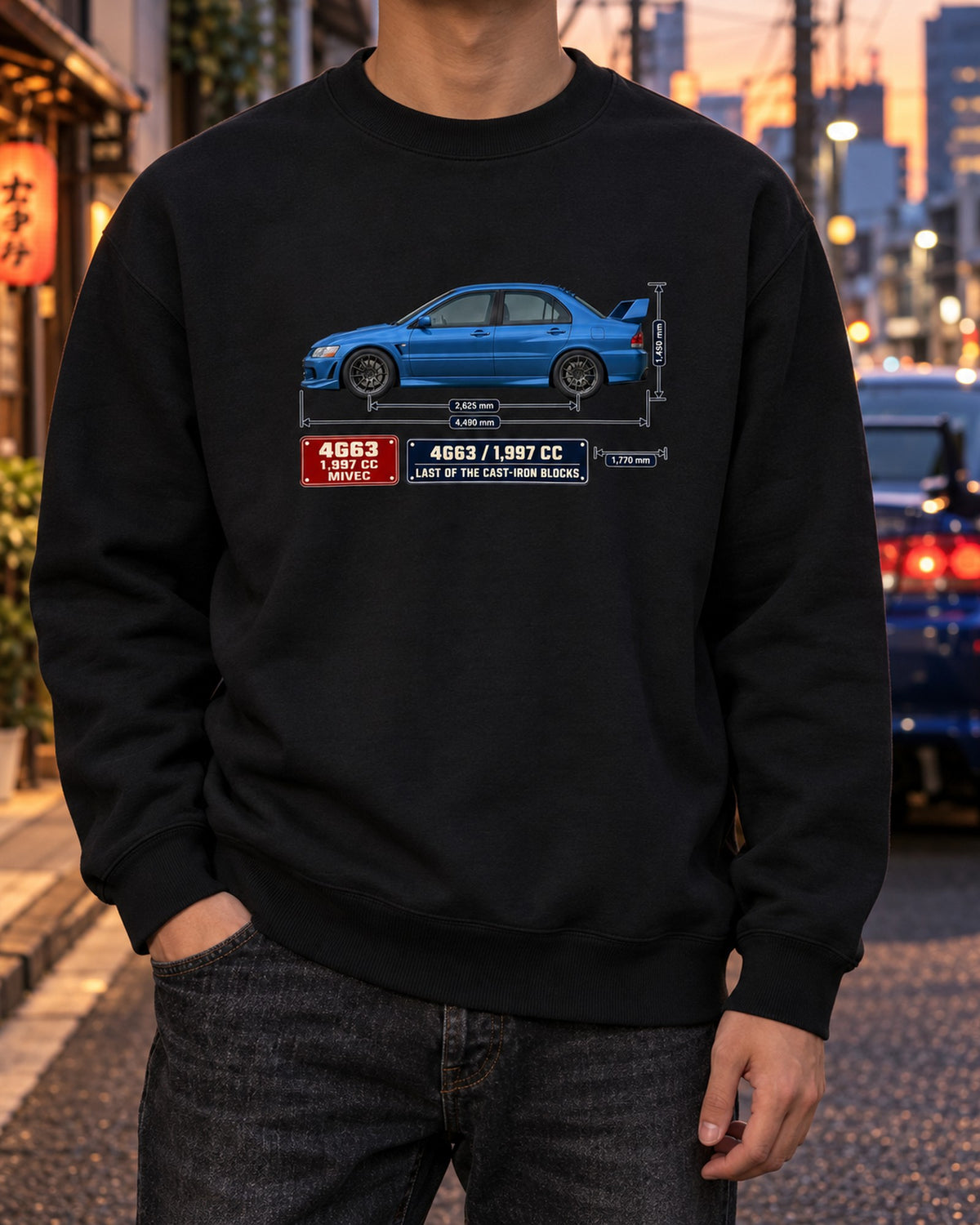 Lancer Evolution IX MR Blueprint Shirt, 4G63 Car Guy Gift Crewneck Black worn hero