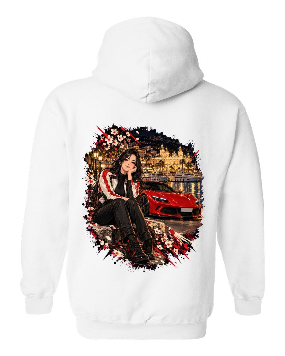Ferrari 296 GTB Anime Girl Pull Over Hoodie White back