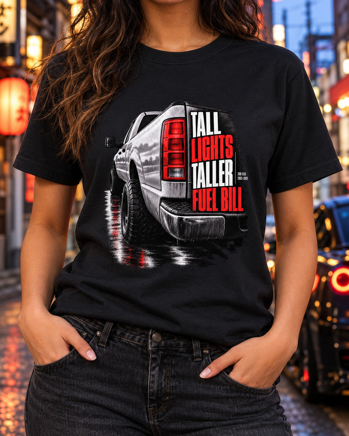 Ram 2500 3rd Gen Vertical Tail Light Macro Shirt, Tall Lights T-Shirt Black worn hero
