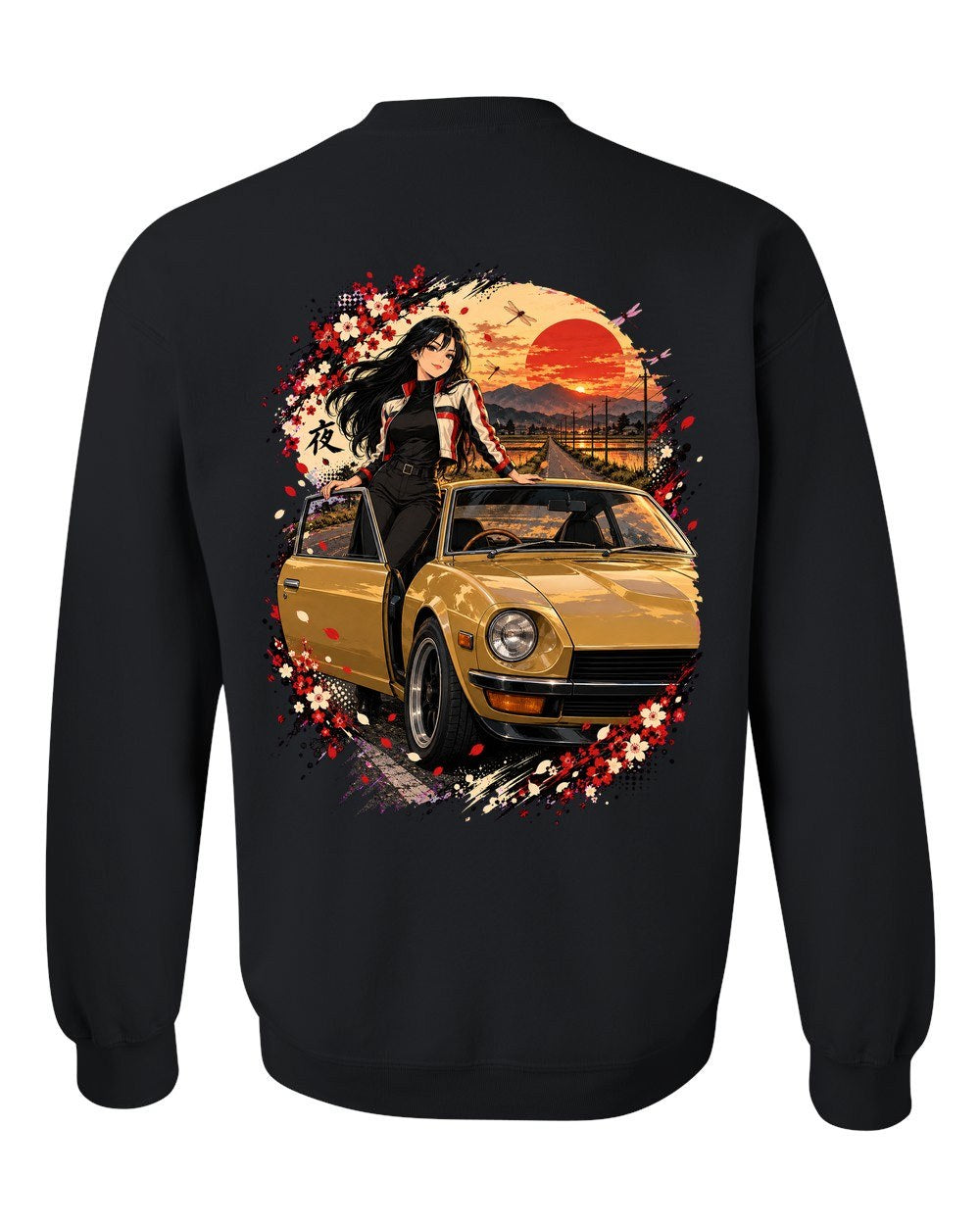 Datsun 240Z Anime Girl Crewneck Black back