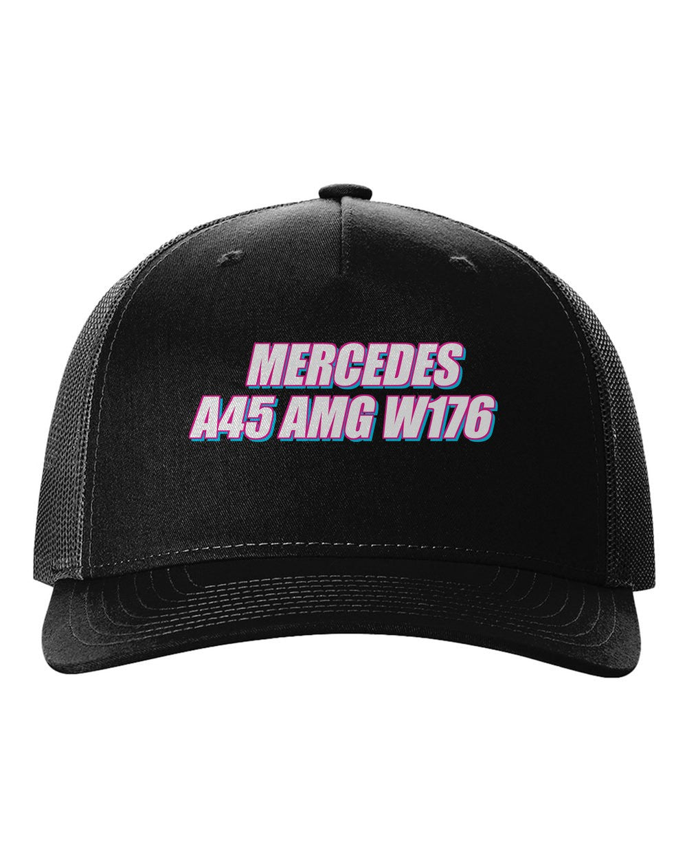 black hat front view with car name