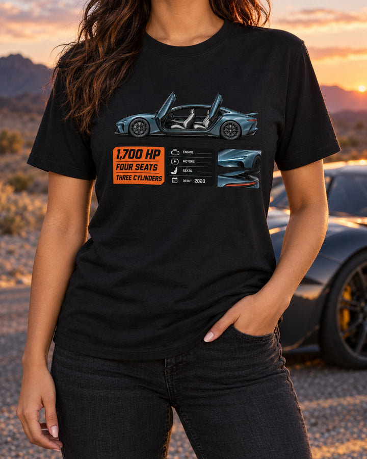 Koenigsegg Gemera Four-Seat Spec Poster Shirt, Three-Cylinder Tee T-Shirt Black worn hero