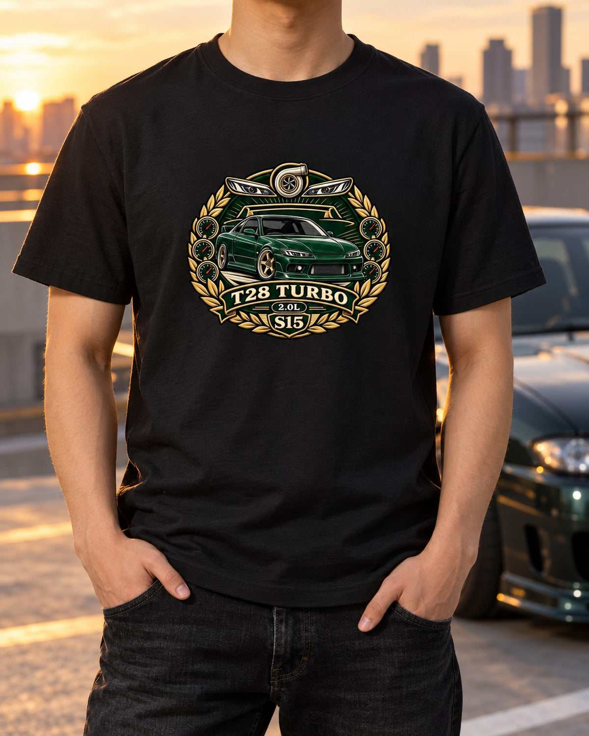 Nissan Silvia S15 SR20DET Round Crest Graphic Tee T-Shirt Black worn hero