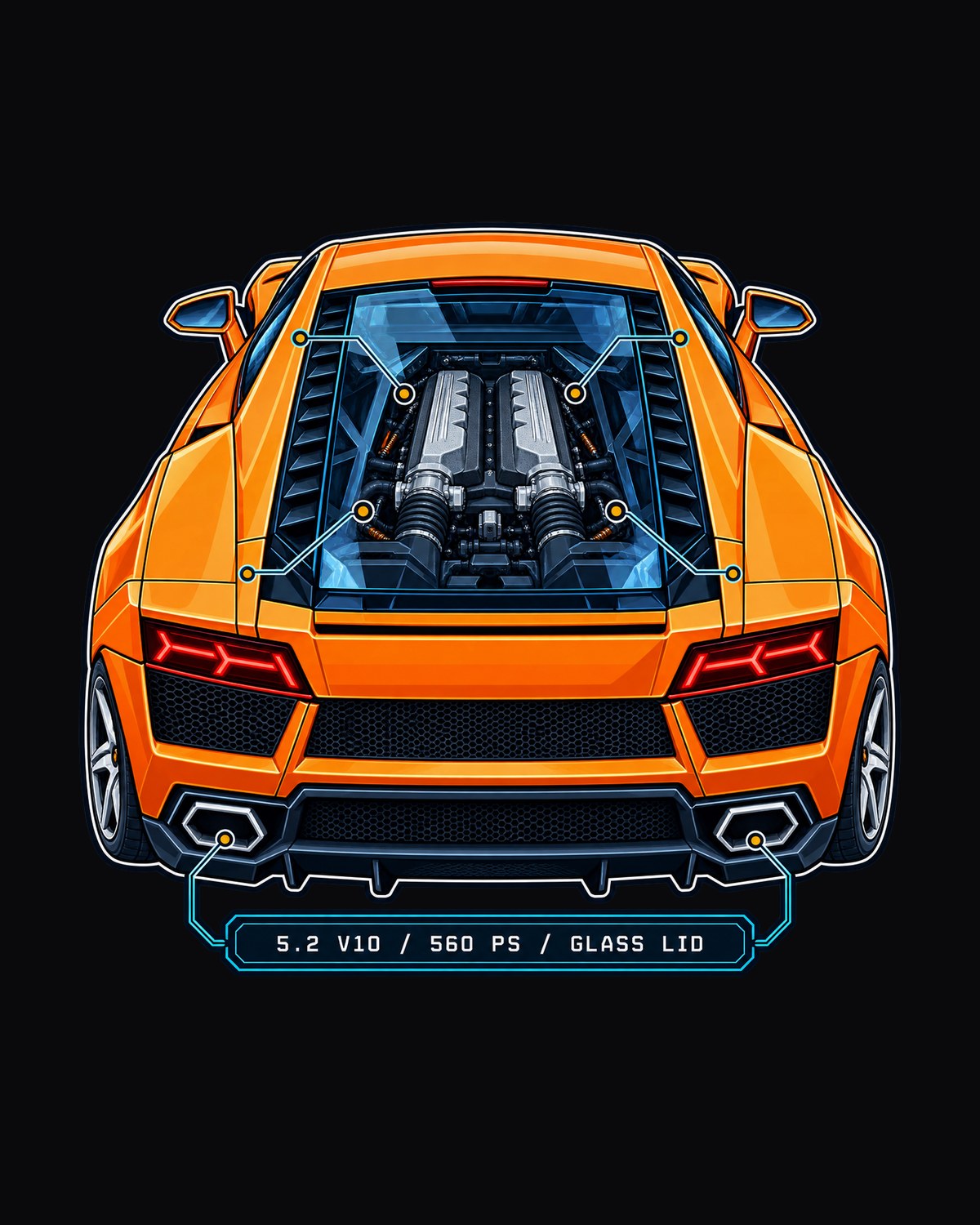 Gallardo LP560-4 Facelift Glass Engine Cover Patent Tee design only