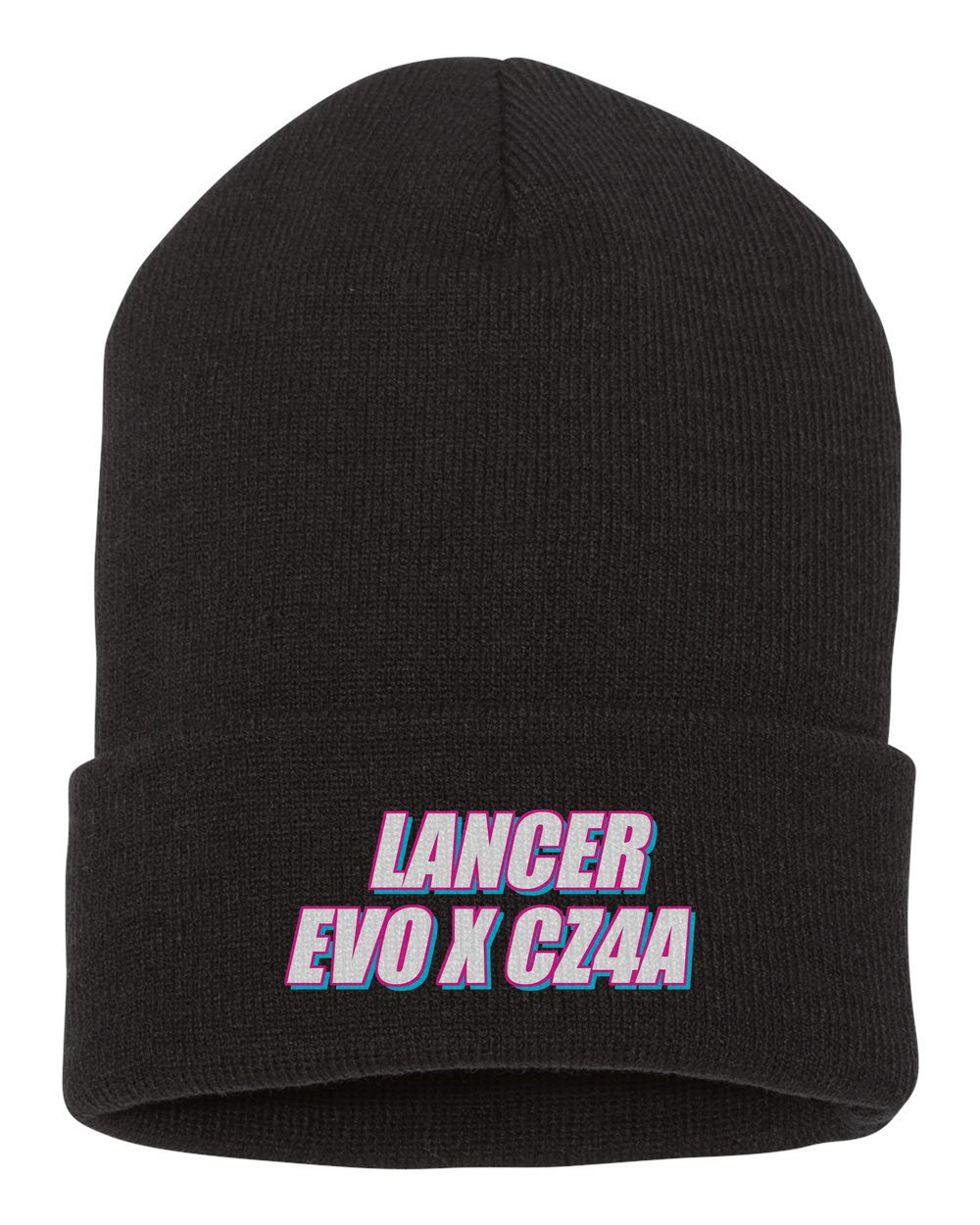 Lancer Evo X Cz4A black beanie front view with car name