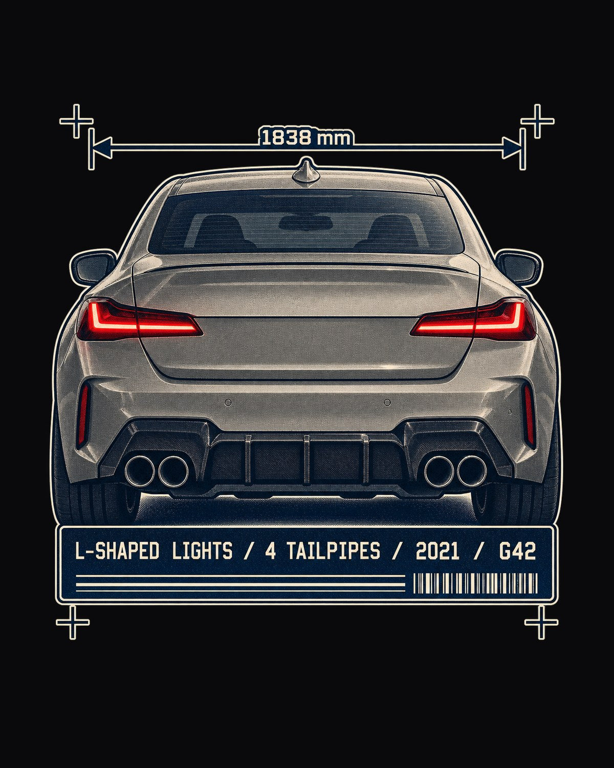 BMW M240i G42 Taillight Macro Shirt, 4 Tailpipes design only