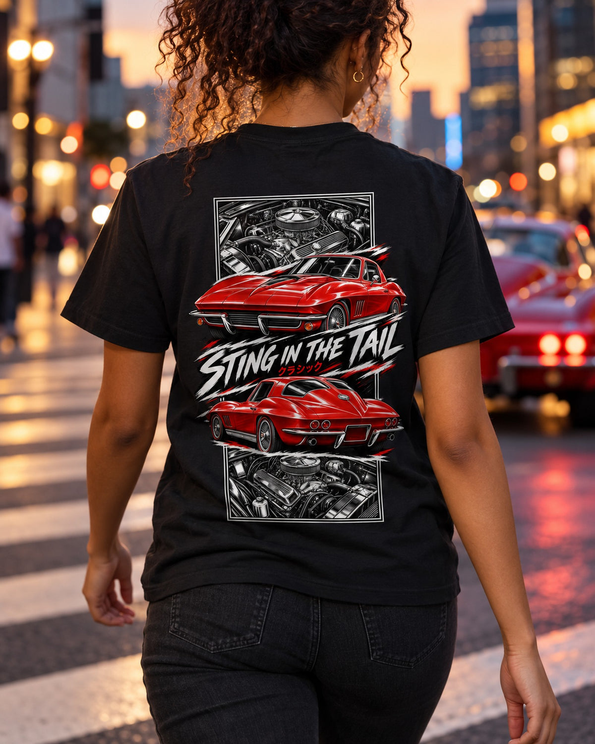Corvette C2 Torn Poster Full-Back Graphic Tee T-Shirt Black worn hero