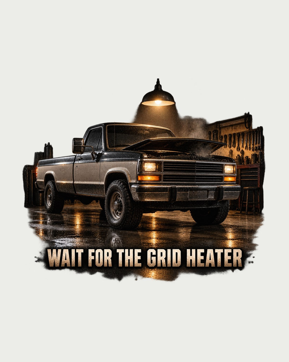 Wait For The Grid Heater: Dodge D250 Garage Night Tee design only
