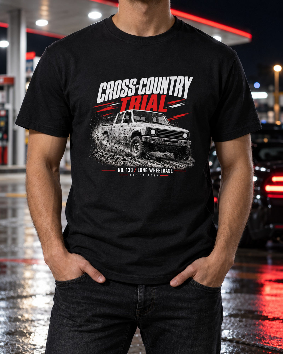 Land Rover Defender 130 Cross-Country Trial Race Poster Tee T-Shirt Black worn hero