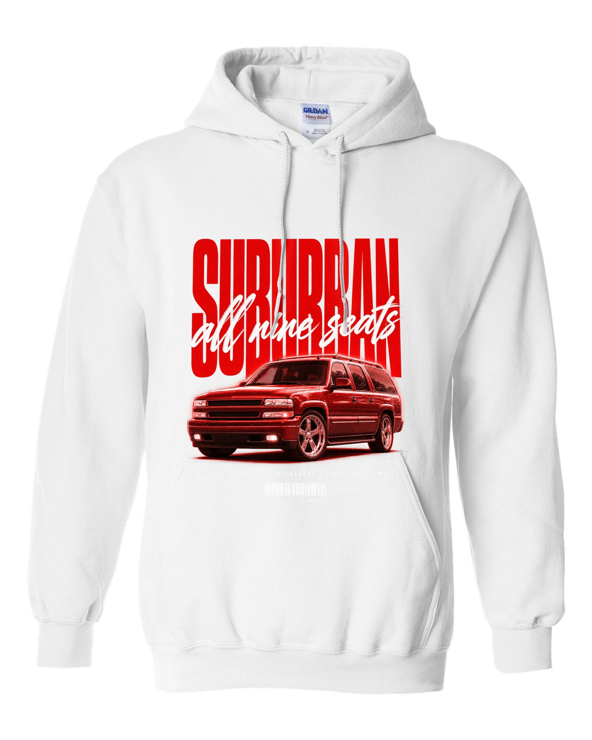 2000-06 Chevy Suburban GMT800 street poster print white pull over hoodie front view with the design