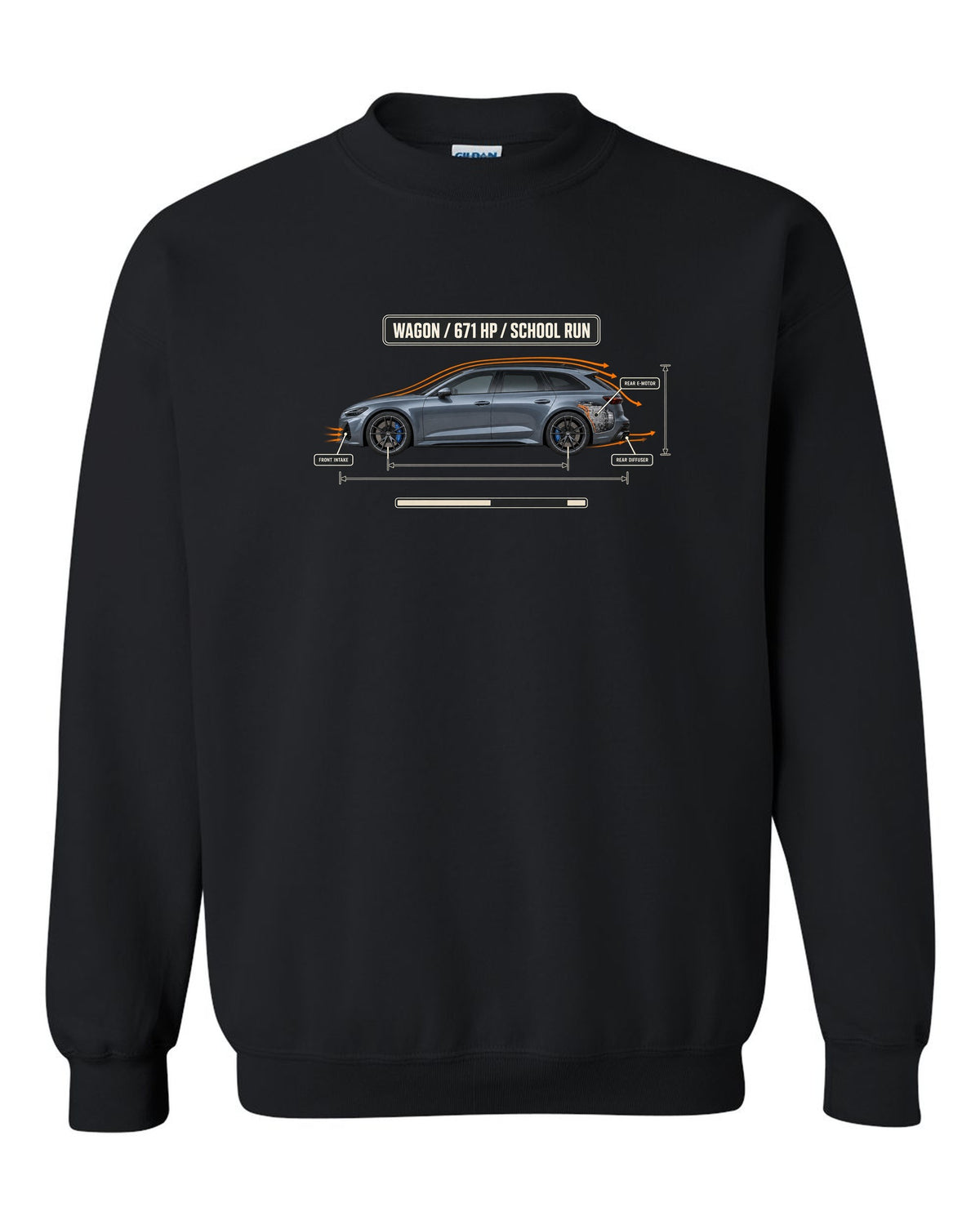 Mercedes-AMG C63 S E Performance S206 estate aero callout diagram black crewneck front view with the design