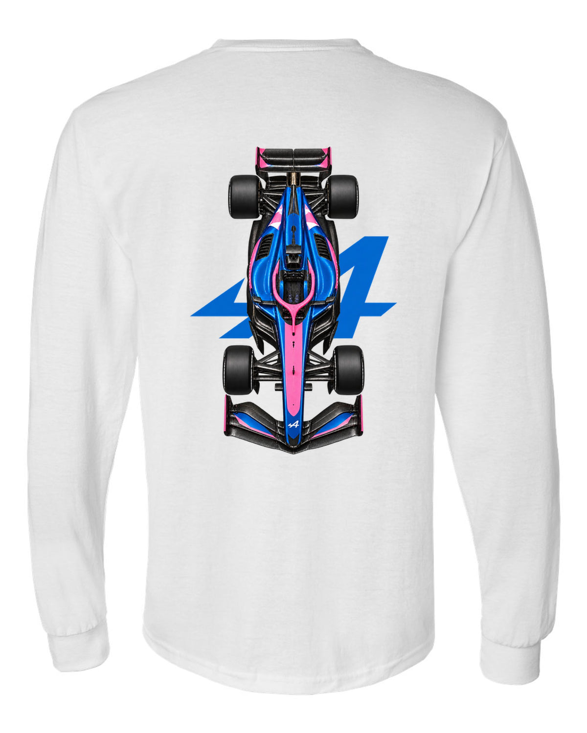 Alpine A526 Formula 1 overhead poster artwork white long sleeve back view with the design