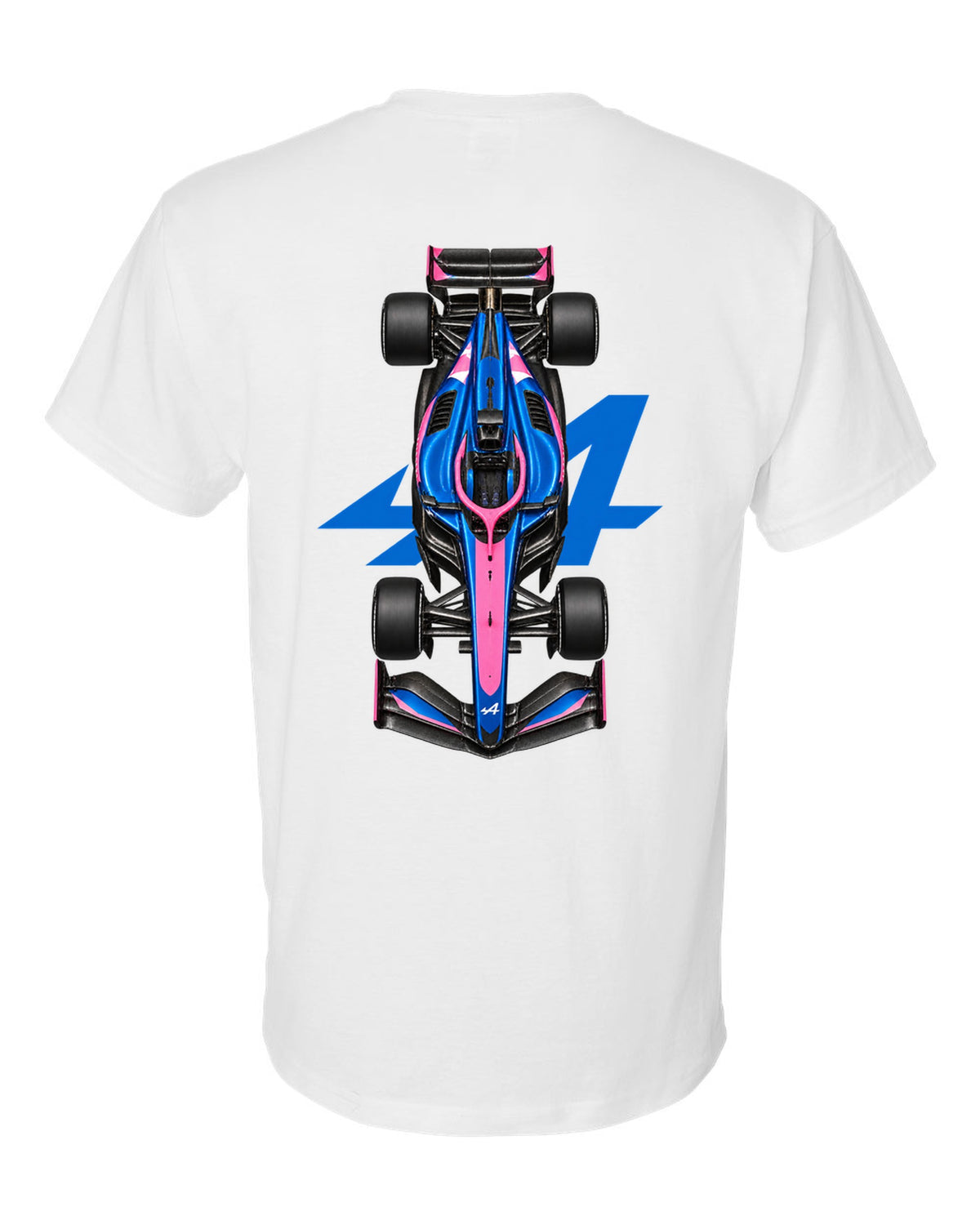 Alpine A526 Formula 1 overhead poster artwork white t-shirt back view with the design