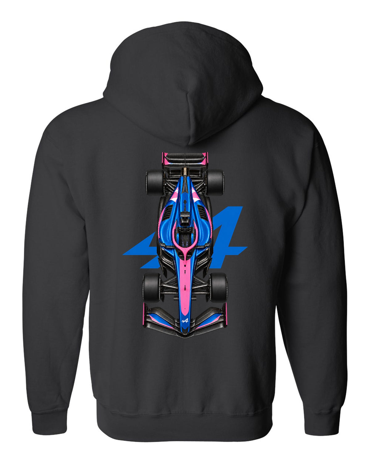 Alpine A526 Formula 1 overhead poster artwork black zip hoodie back view with the design